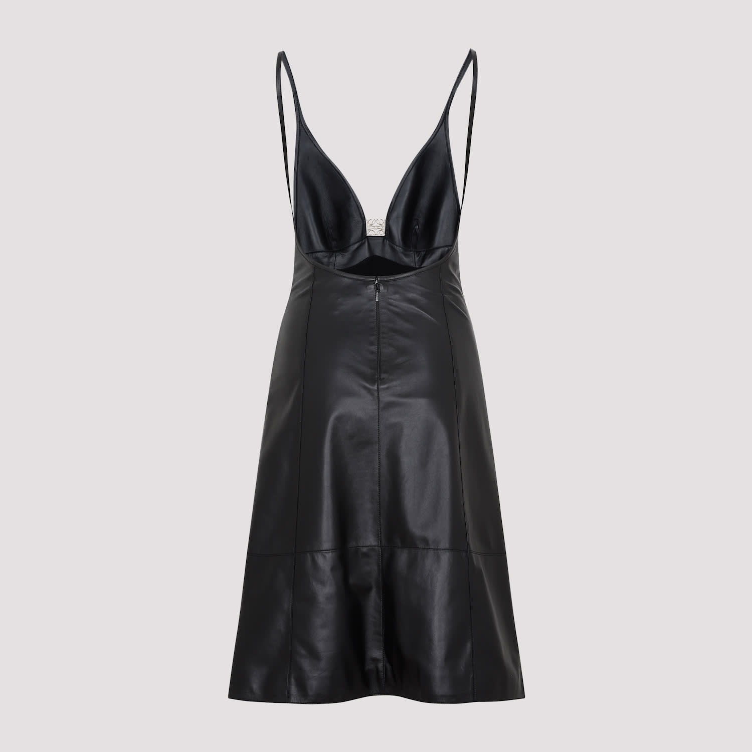 Loewe Anagram Midi Leather Dress In Black
