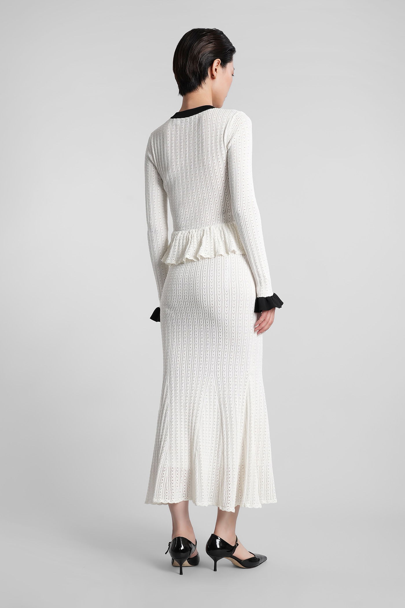 Self-portrait Pointelle Knit Contrast Midi Dress In White