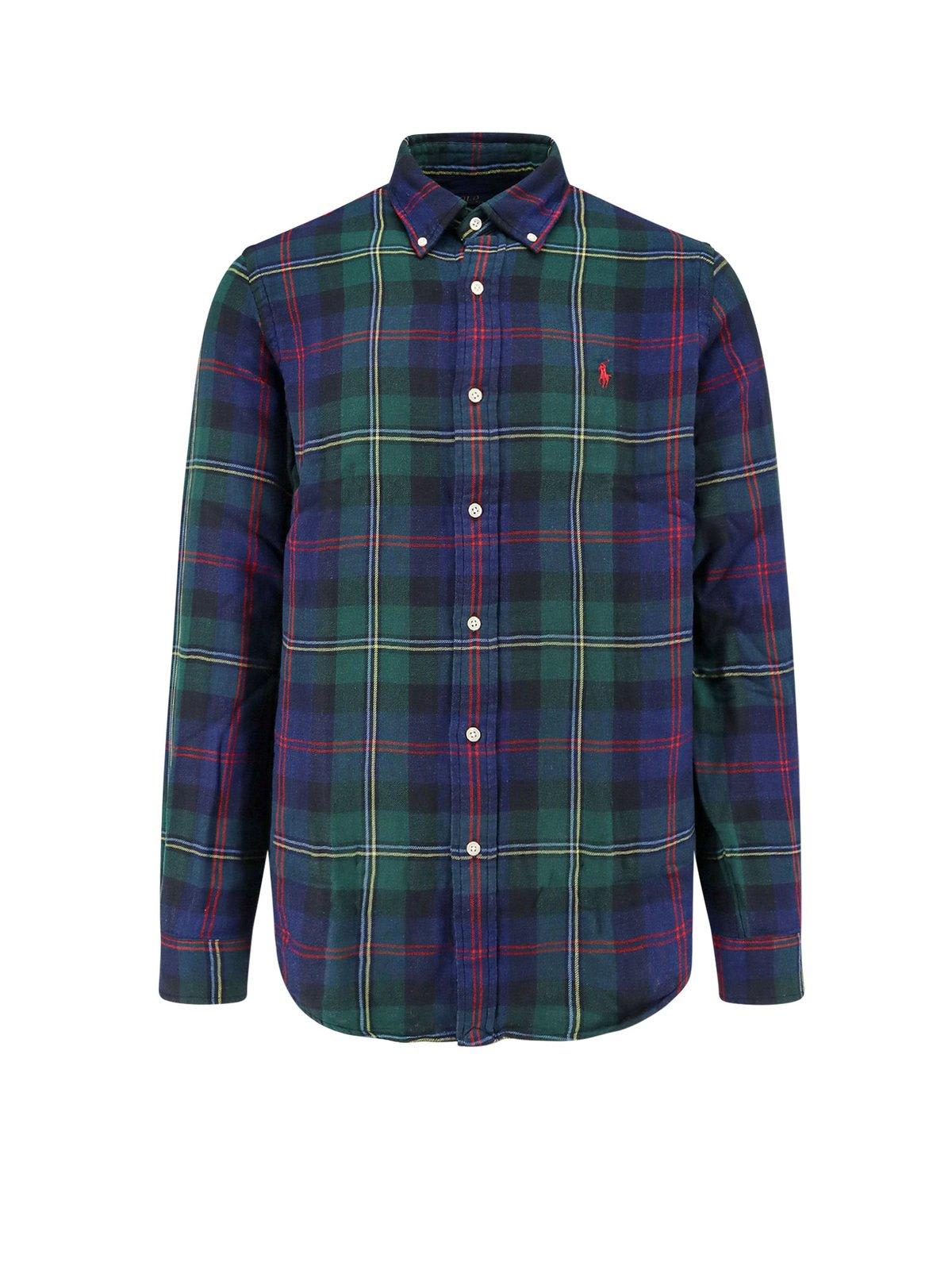 Shop Ralph Lauren Pony Embroidered Plaid Shirt In Green Indigo