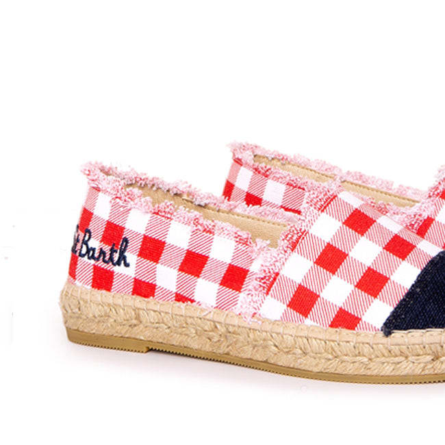 Shop Mc2 Saint Barth Gingham Canvas Espadrillas With Embroidery In Red