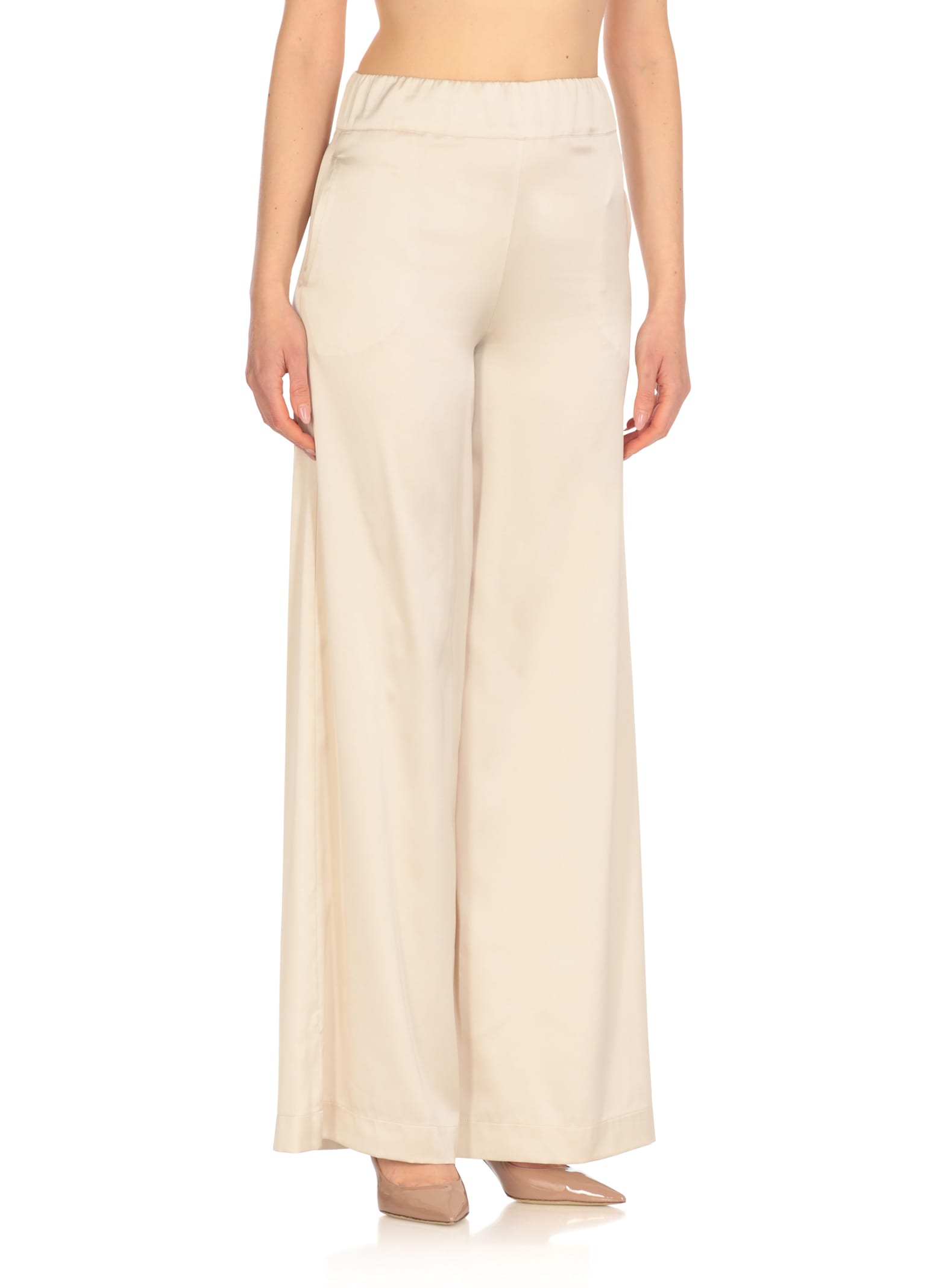 D Exterior Satin Elastic-waistband Trousers In White