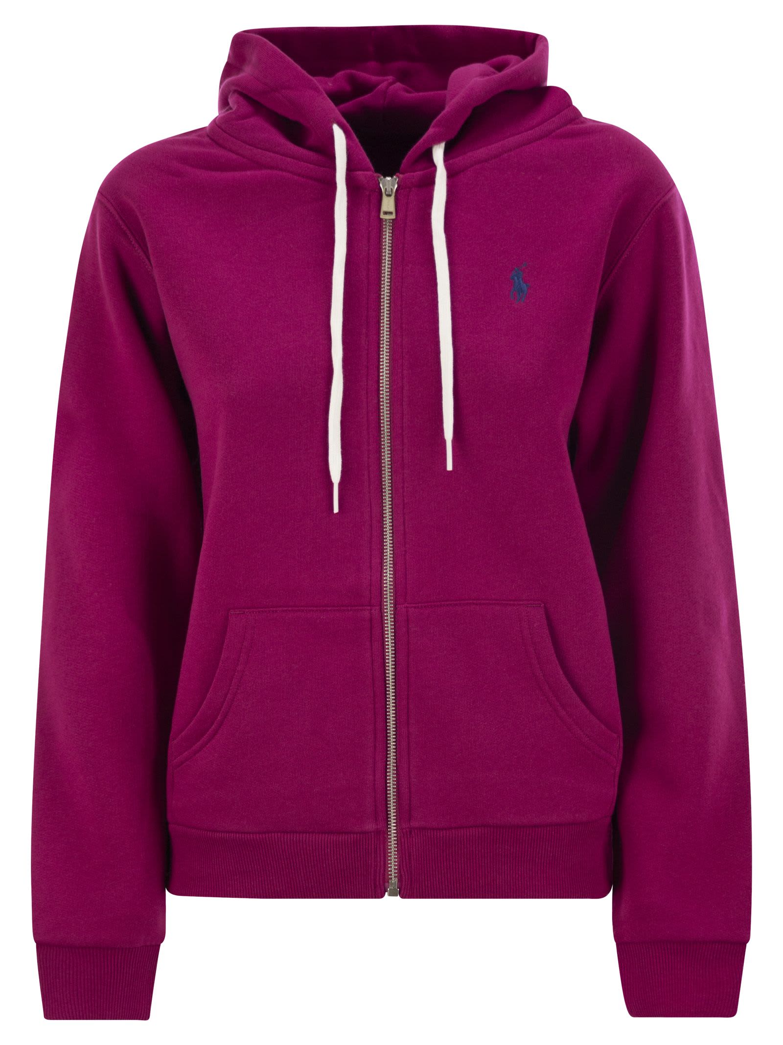 Shop Polo Ralph Lauren Hoodie With Zip In Fuchsia