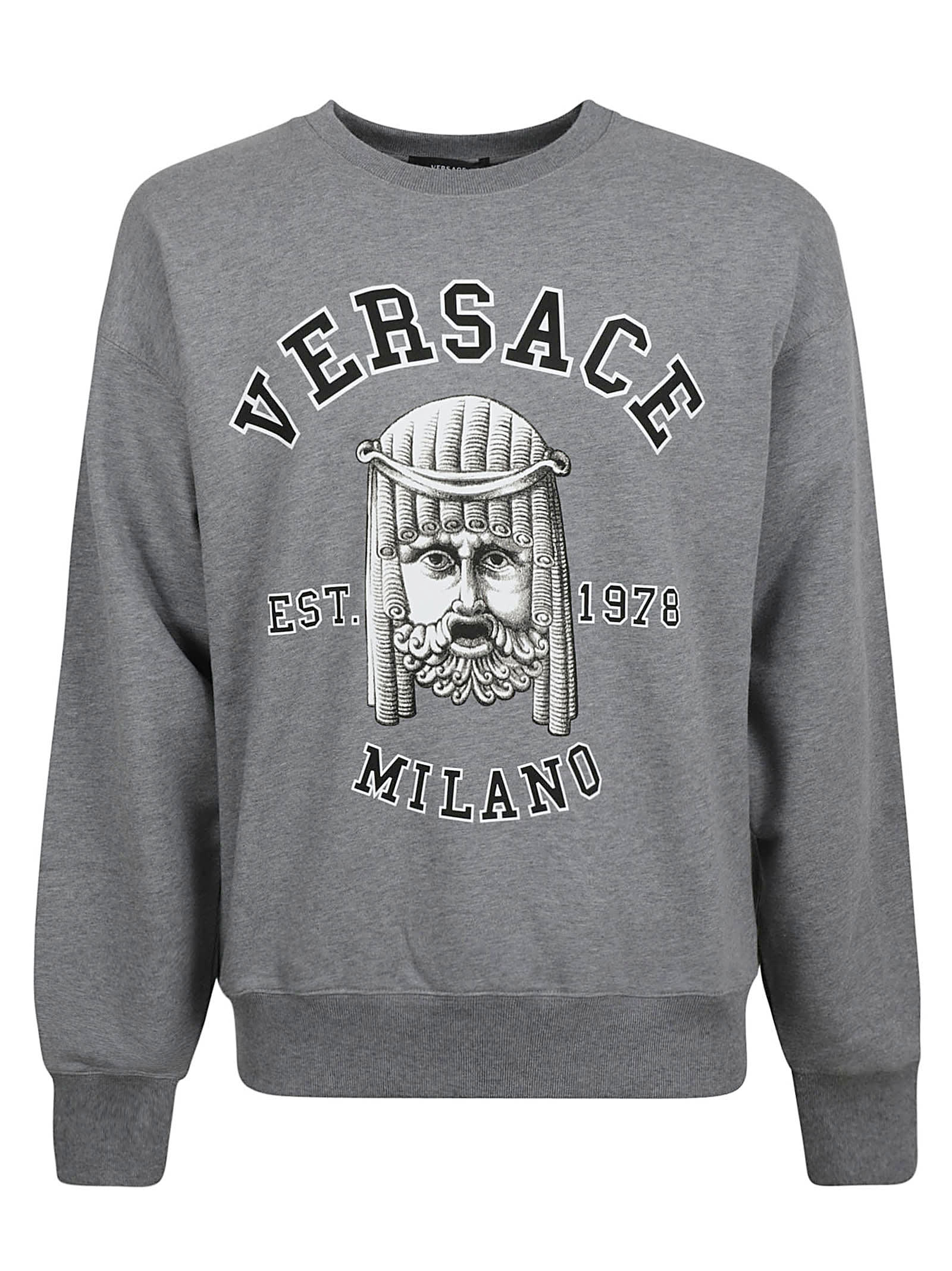 Shop Versace Logo Printed Sweatshirt In Medium Grey
