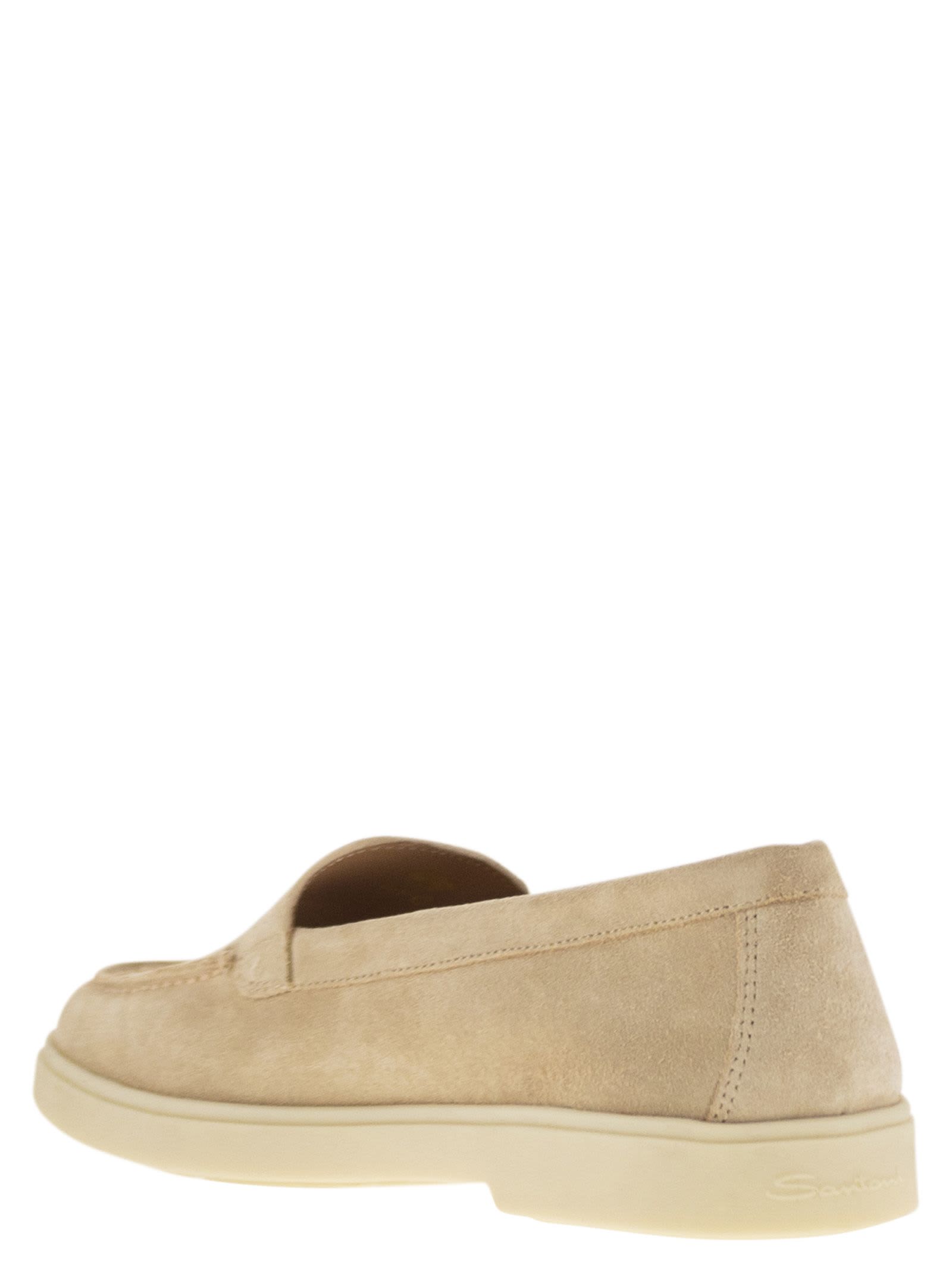 Shop Santoni Suede Moccasin In Beige