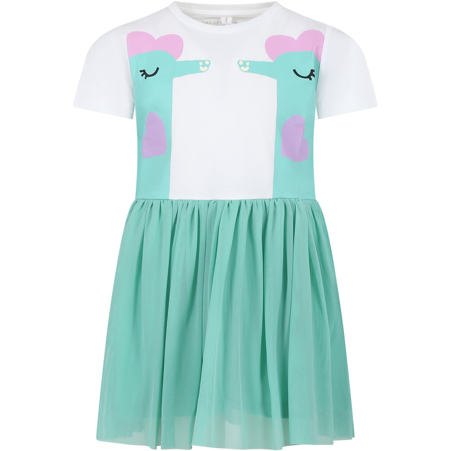 Shop Stella Mccartney Green Dress For Girl With Seahorse In Multicolor