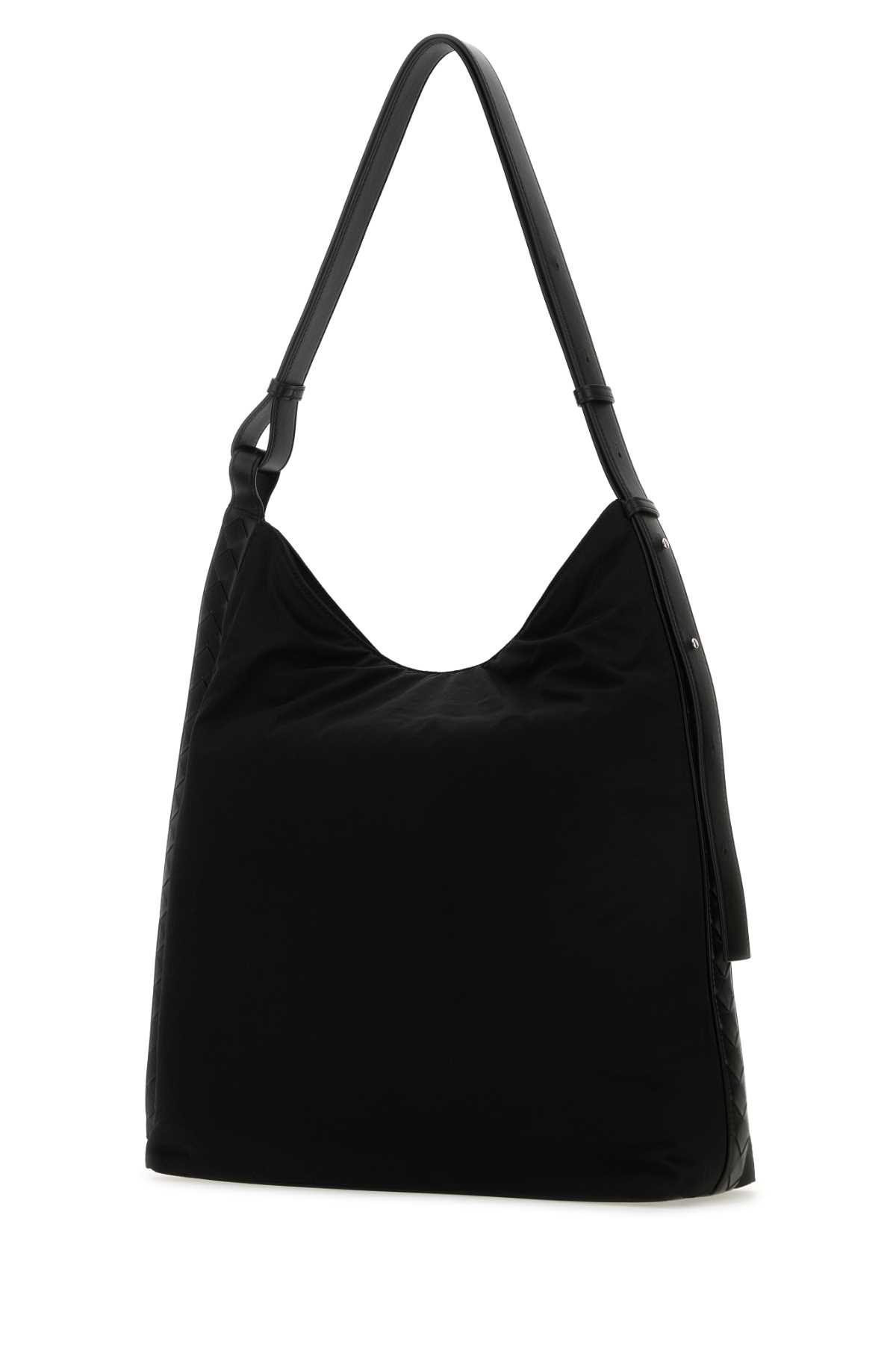 Shop Bottega Veneta Black Fabric Shoulder Bag In Blk