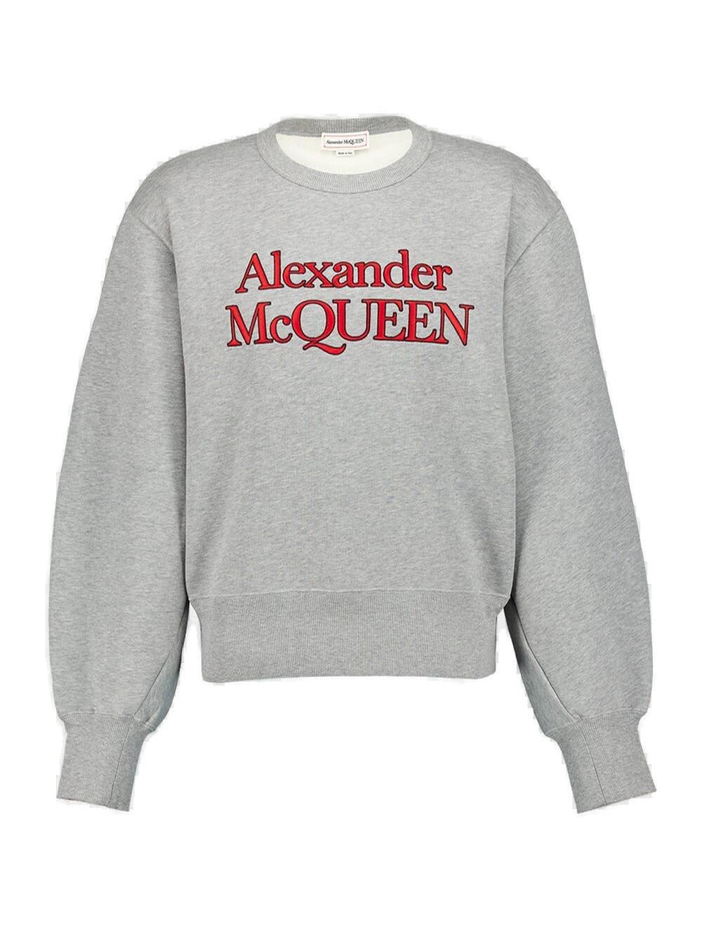 Shop Alexander Mcqueen Logo Embroidered Crewneck Sweatshirt In Grey