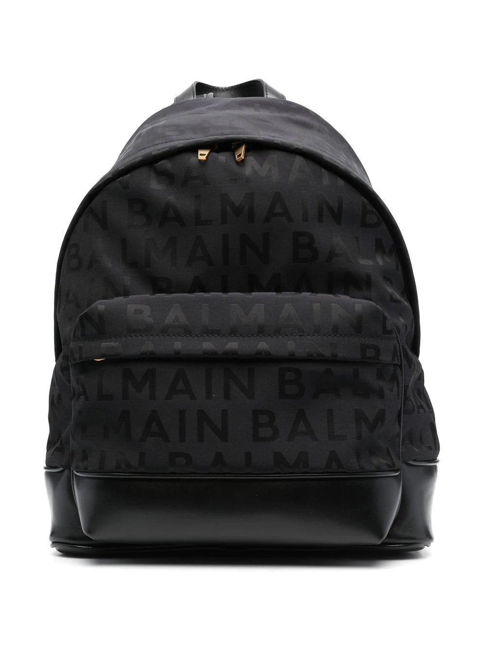 Balmain Allover Logo Printed Zipped Backpack