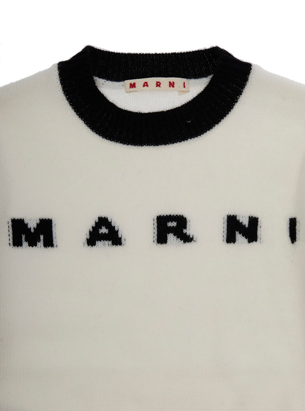 Marni White Crewneck Sweater With Logo Lettering On The Front And Contrasting Trims In Wool And Cashmere W In White
