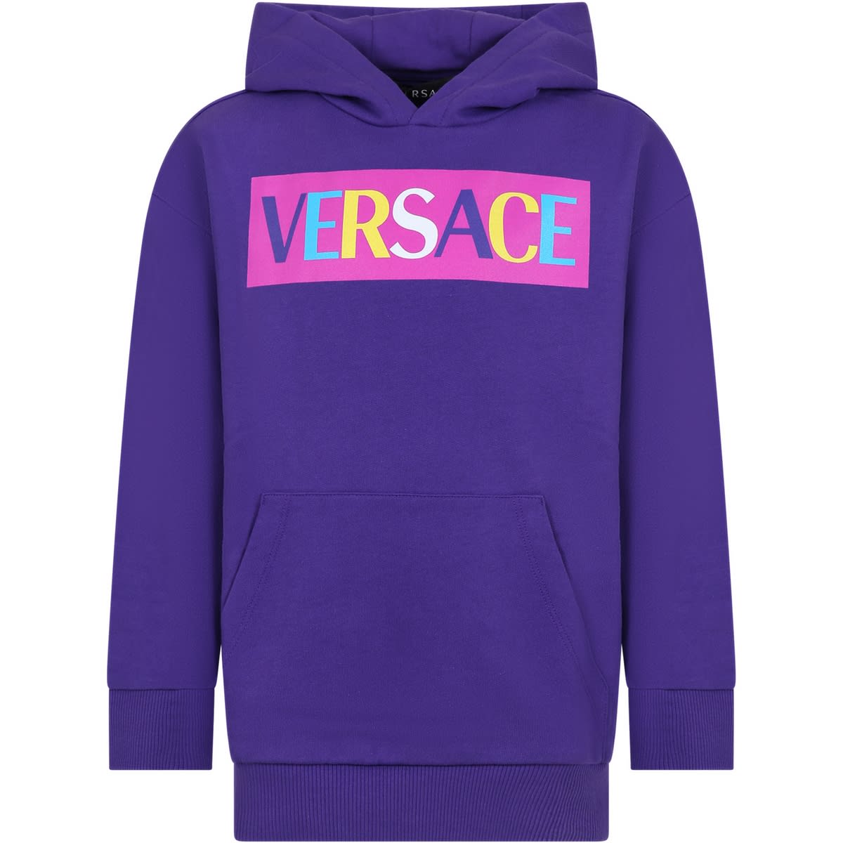 Young Versace Kids' Purple Sweatshirt For Girl With Logo In Viola Multicolor