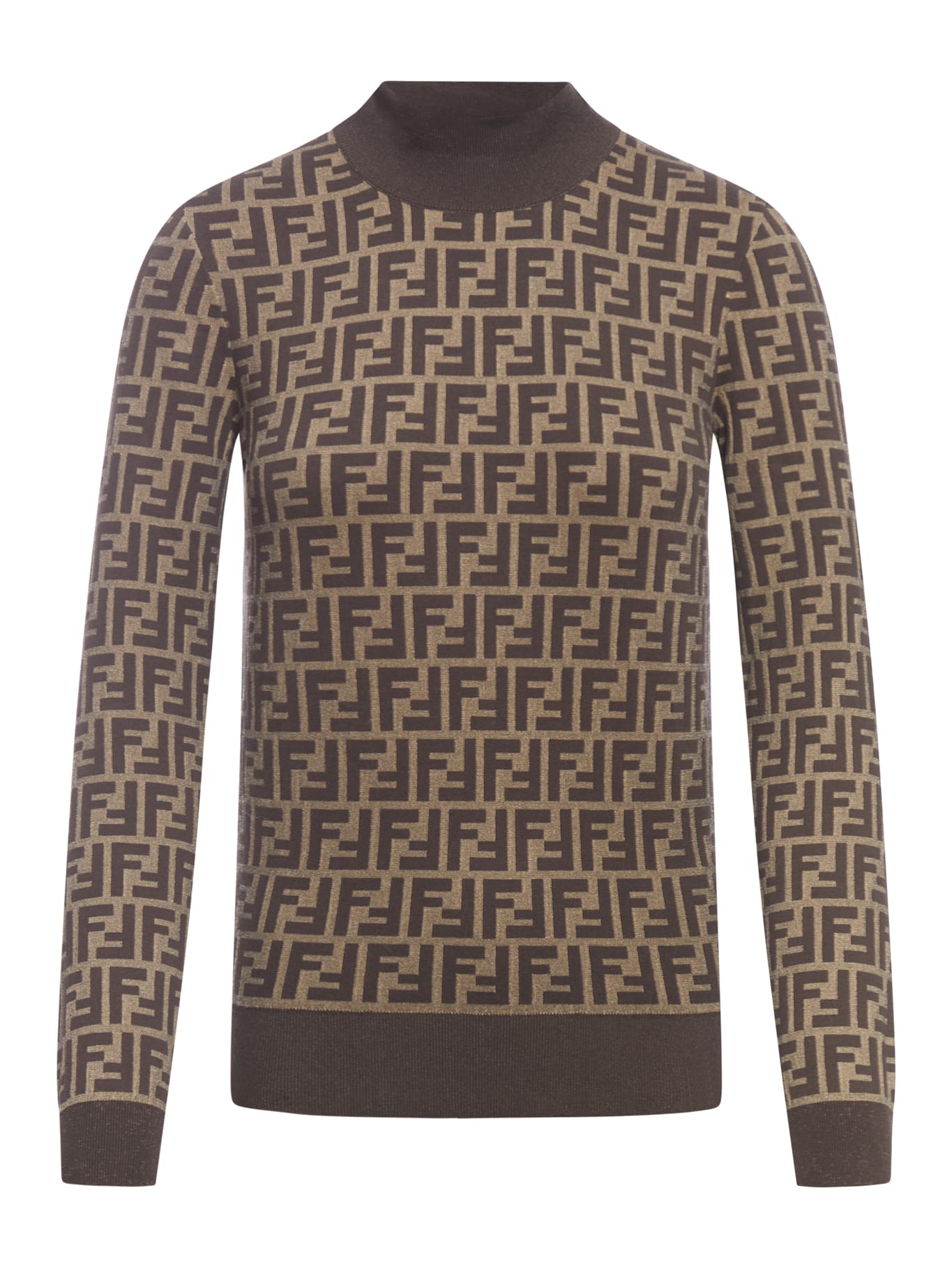 Shop Fendi Pull Ff Istit. Cotton Knit In Gge Tobacco