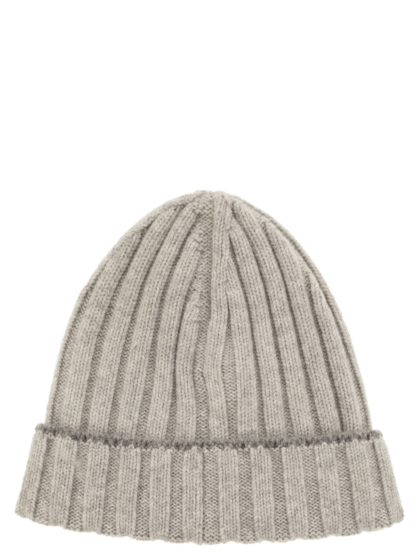 Shop Brunello Cucinelli English Rib Cashmere Knit Beanie In Light Grey