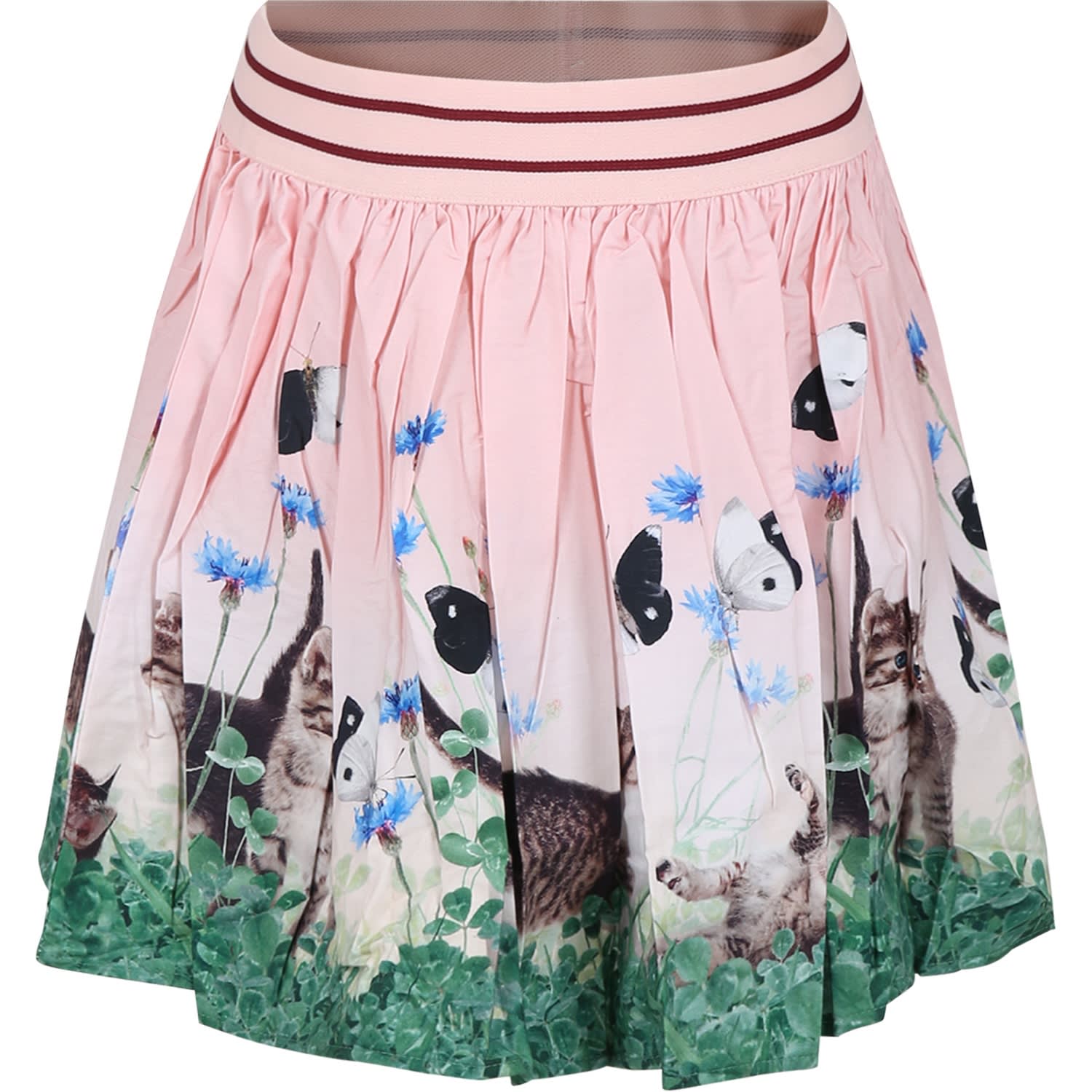 Molo Kids' Pink Skirt For Girl With Cat Print