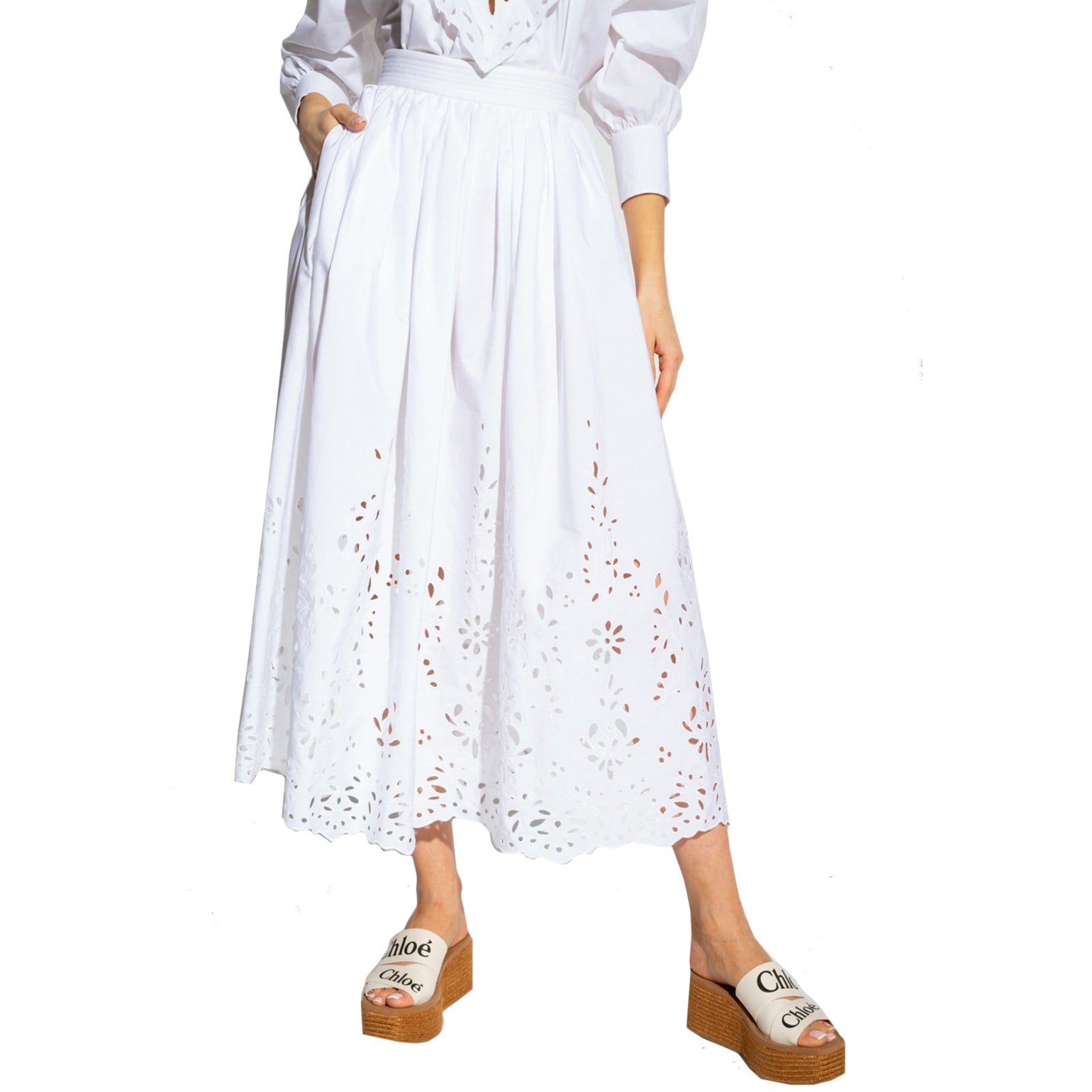 Shop Chloé Cotton Skirt In White