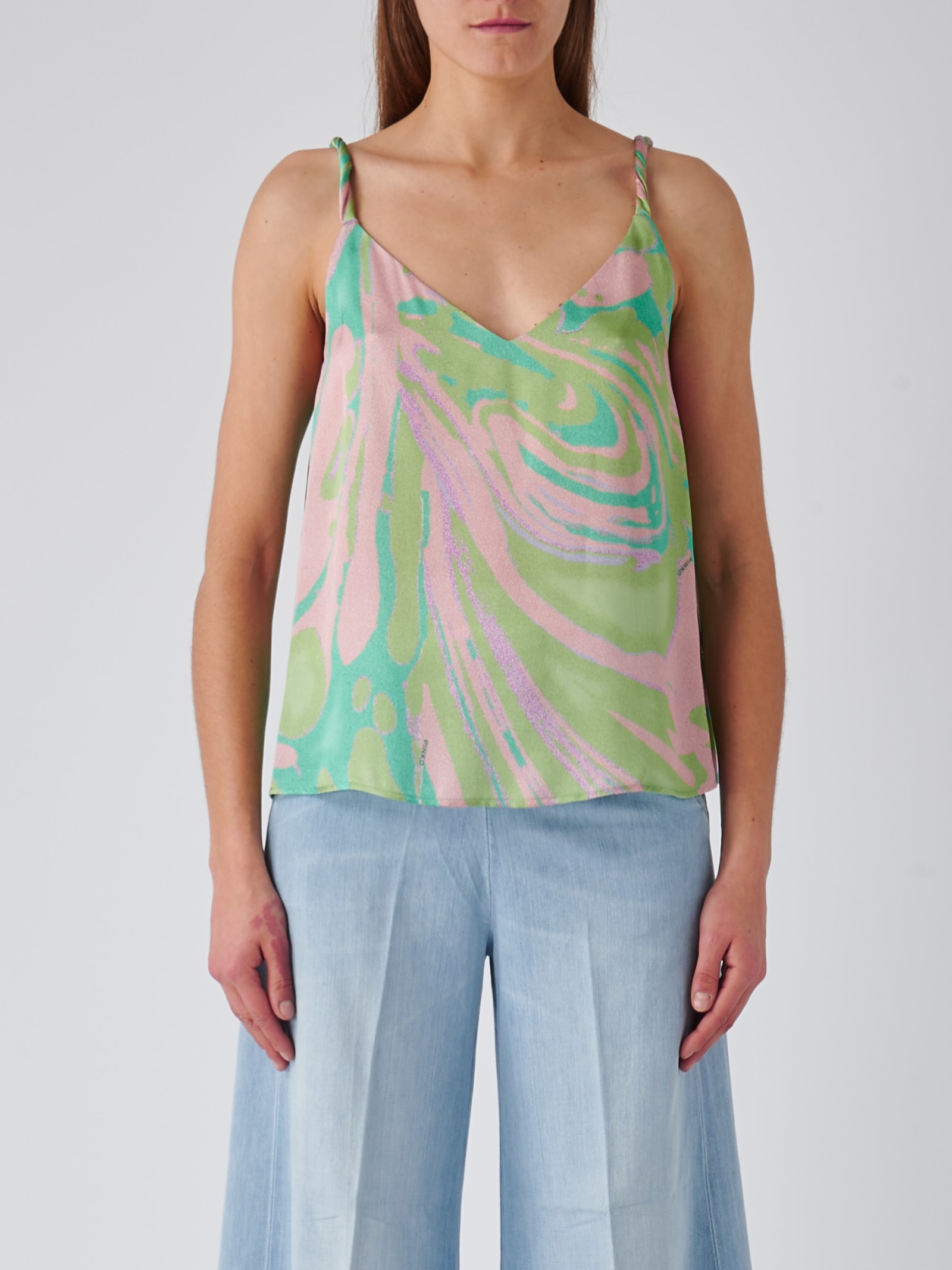 Pinko Marble-print Cowl-back Top In Verde-rosa