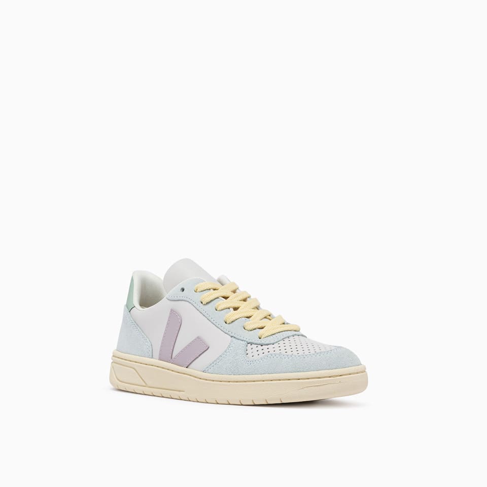 Veja V-10 Leather Sneakers Vx0203475 In Gravel Parme Menthol