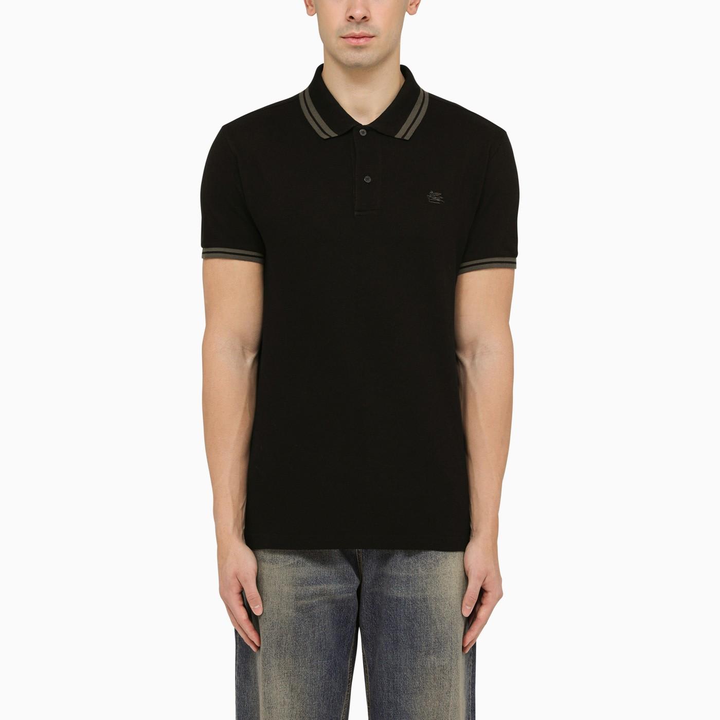 Etro Black Short-sleeved Polo Shirt With Logo Embroidery