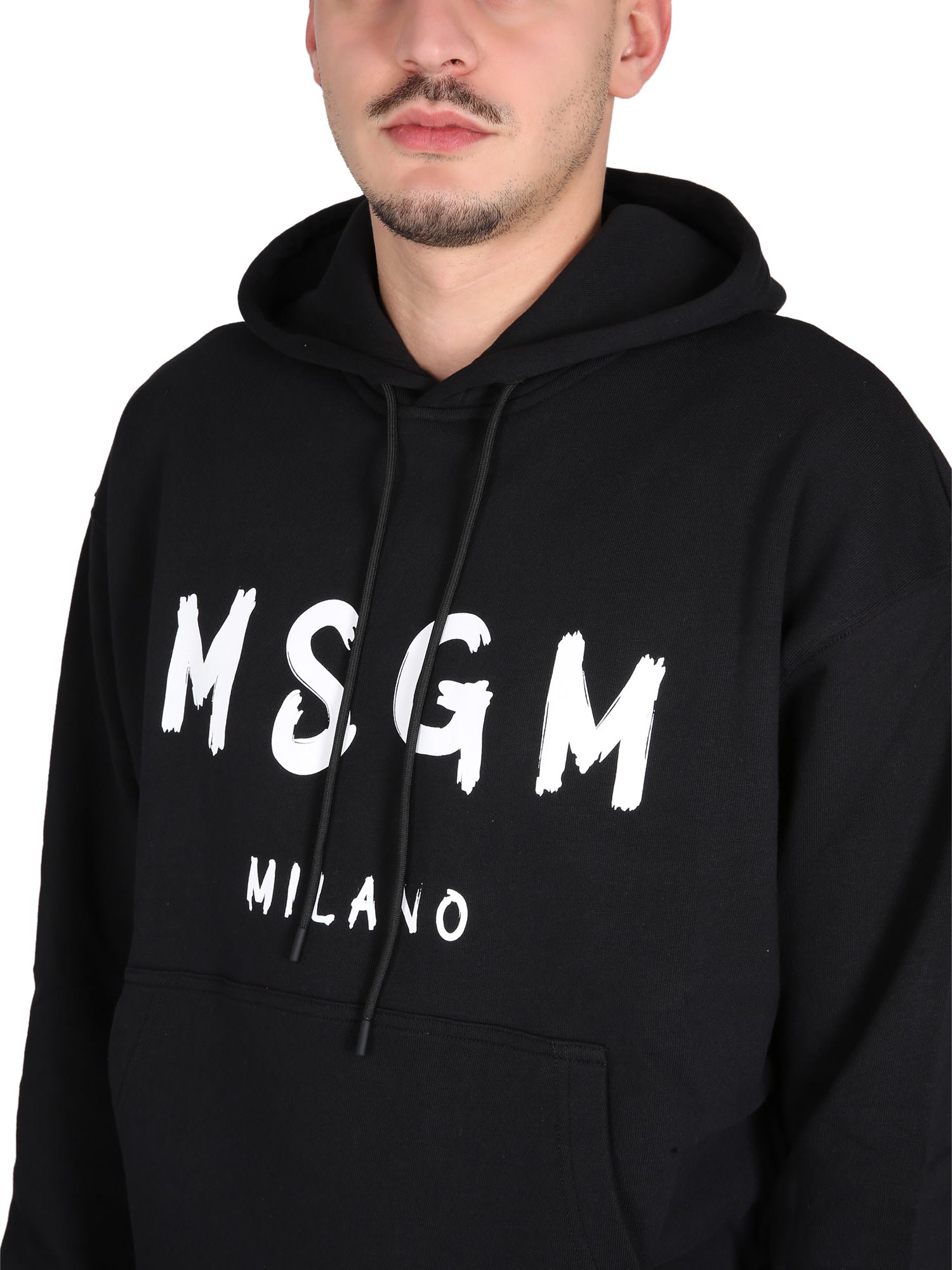 Shop Msgm Sweatshirt With Brushed Logo In Nero