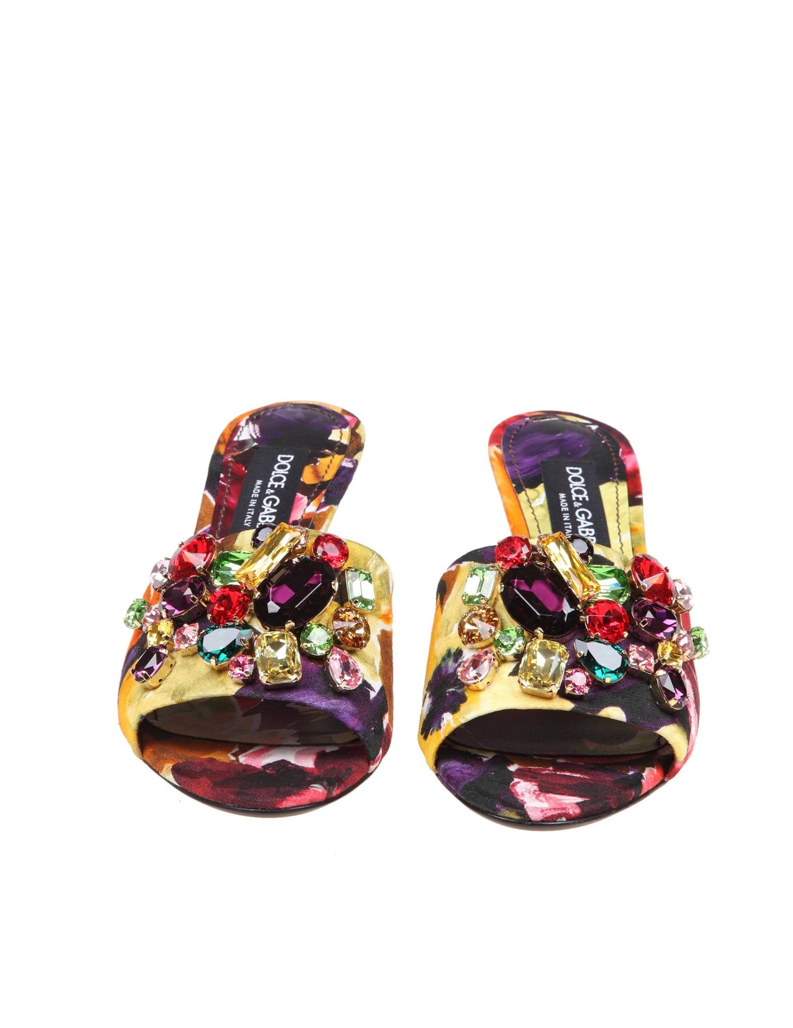 Shop Dolce & Gabbana Slippers In Brocade Fabric With Colored Stones In Ye Fondo Giallo