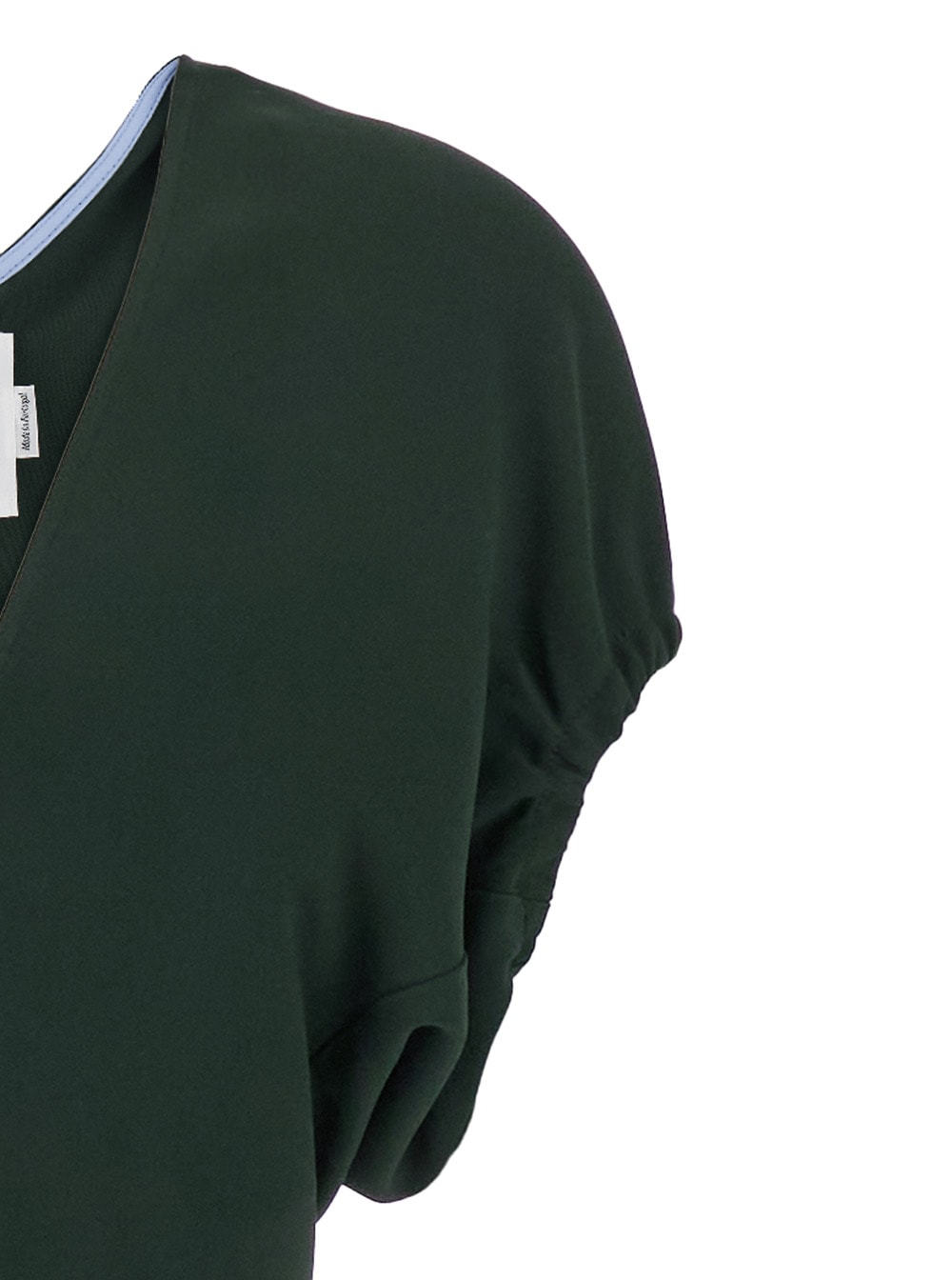 Victoria Beckham Green Midi Dress With Ruched Sleeves And V Neck