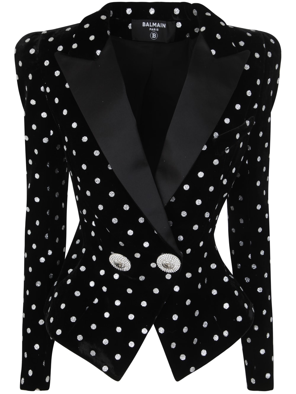 BALMAIN 2 BTN GLITTER DOTS VELVET JACKET