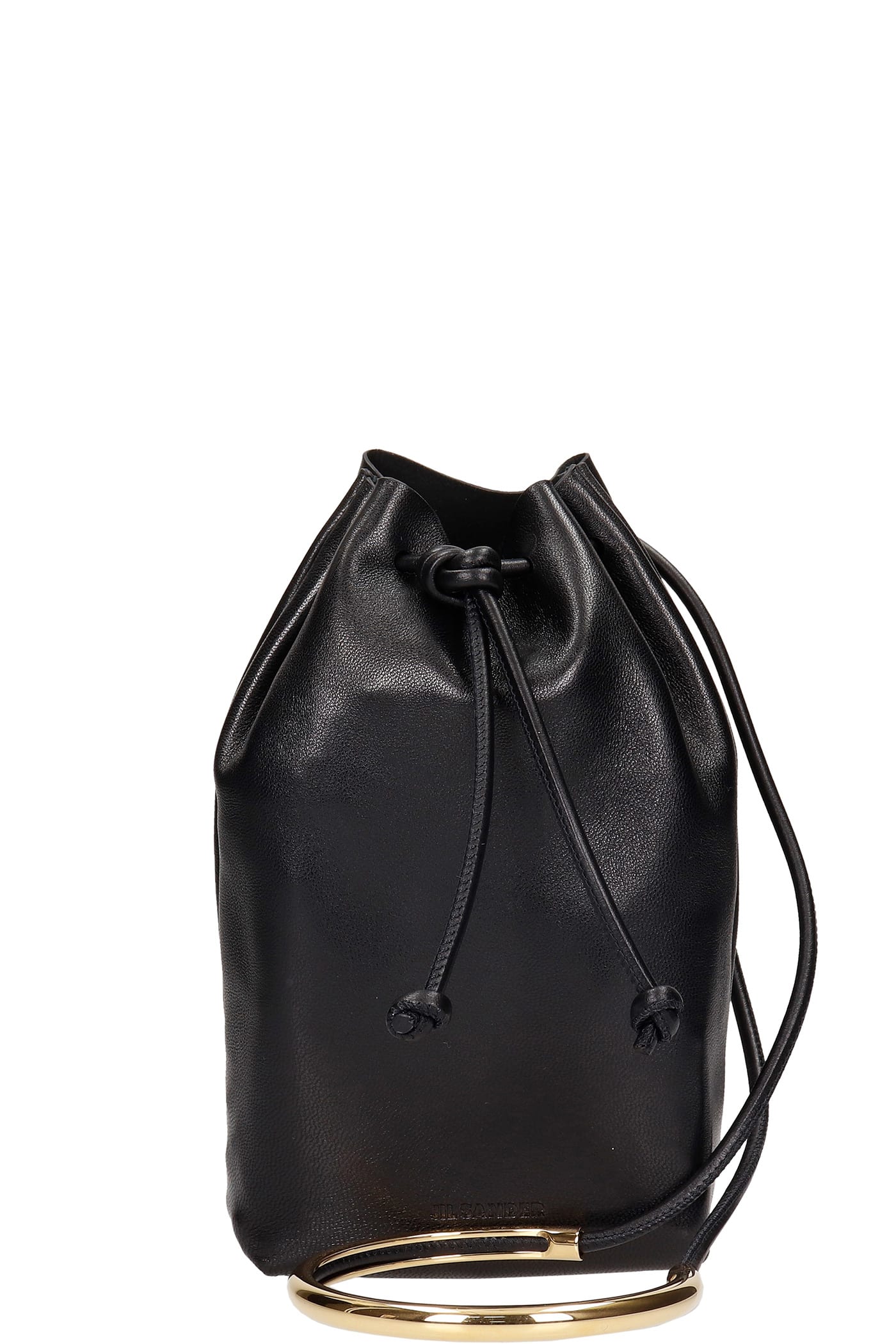 Jil Sander Drawstring Hand Bag In Black Leather