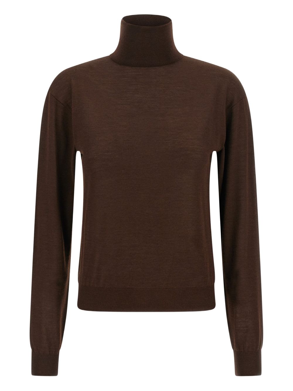 Saint Laurent Cashmere And Wool Turtleneck Sweater In Brown