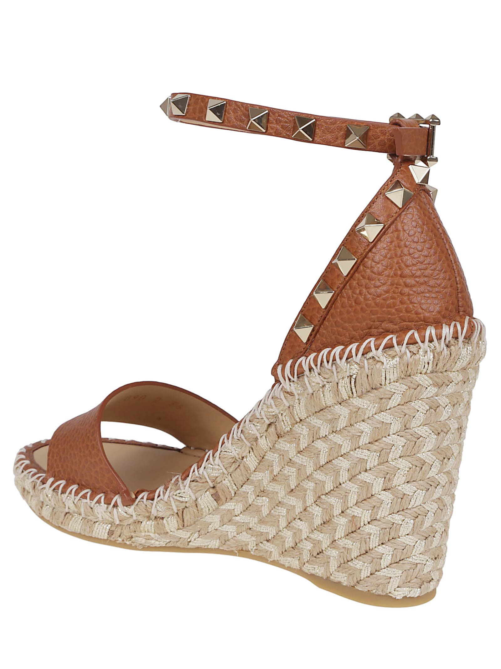 Valentino Rockstud 120 Leather Wedge Espadrilles In Brown