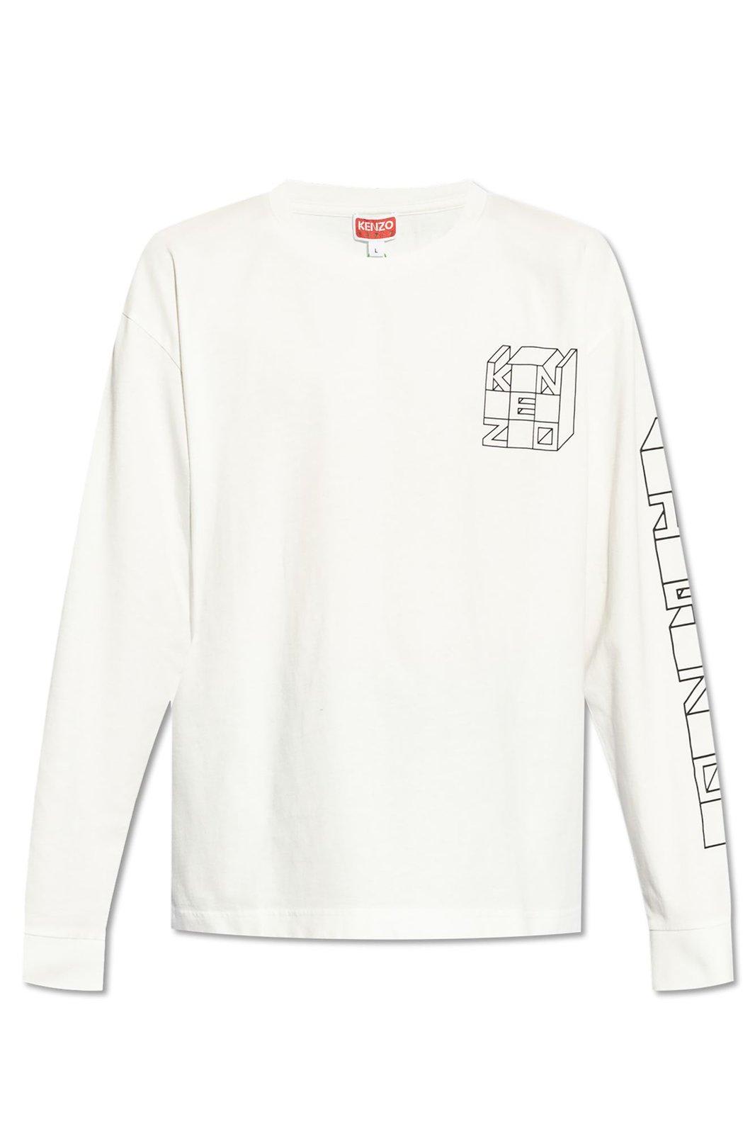 Shop Kenzo Logo Printed Long-sleeve T-shirt In White