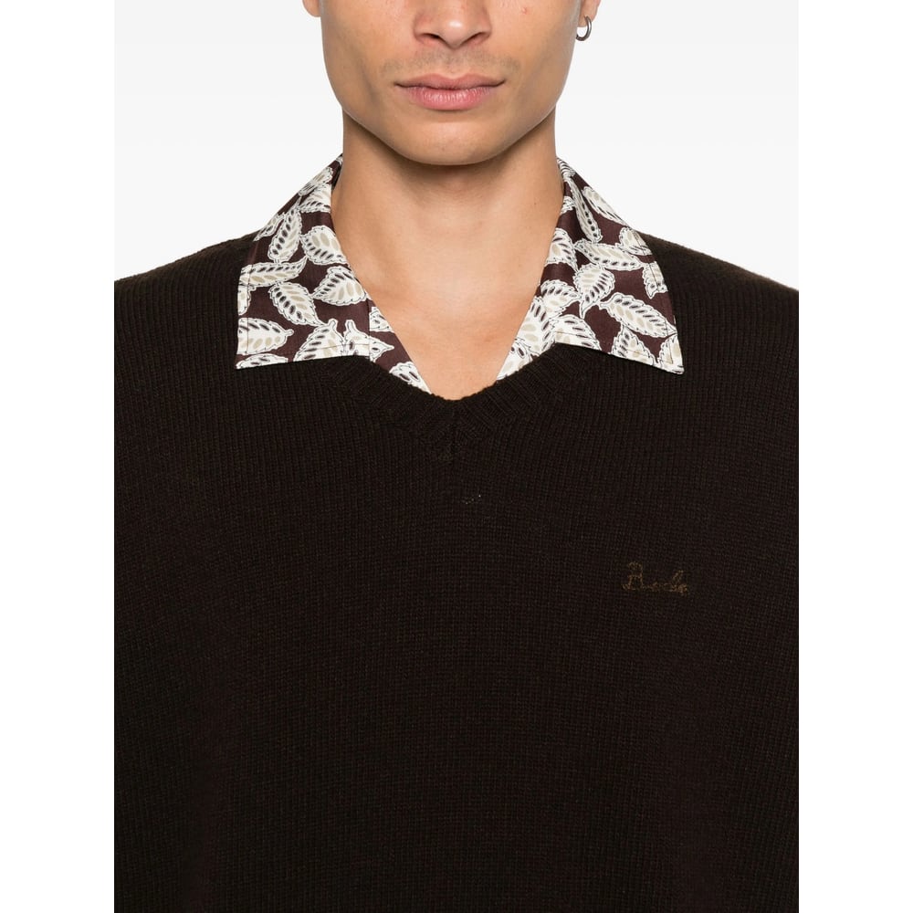 Bode V-neck Logo-embroidered Sweater In Brown