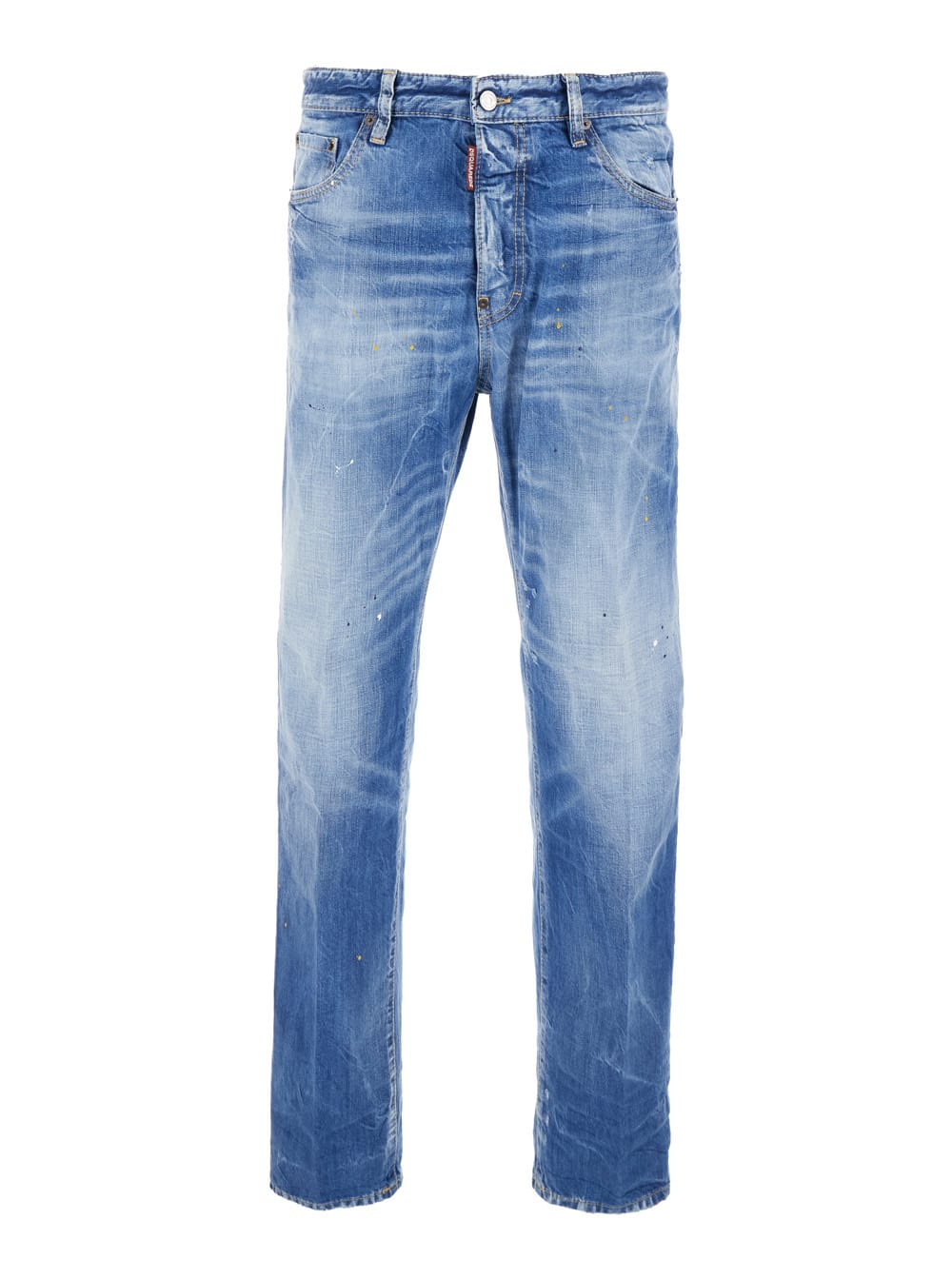 Blue Jeans With Distressed Effect And Logo Patch On The Back In Denim Man