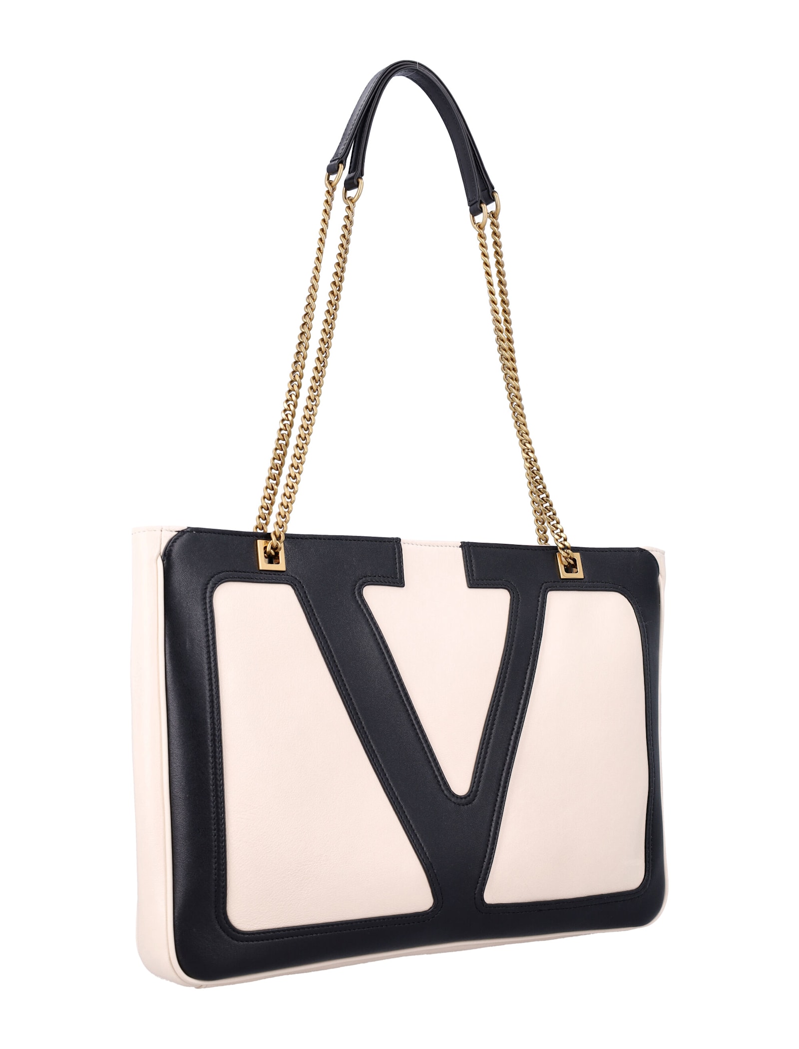 Valentino Garavani Garavani Viva Superstar Medium Nappa Leather Shopping Bag Woman Butter/black Uni In Butterwhitenero