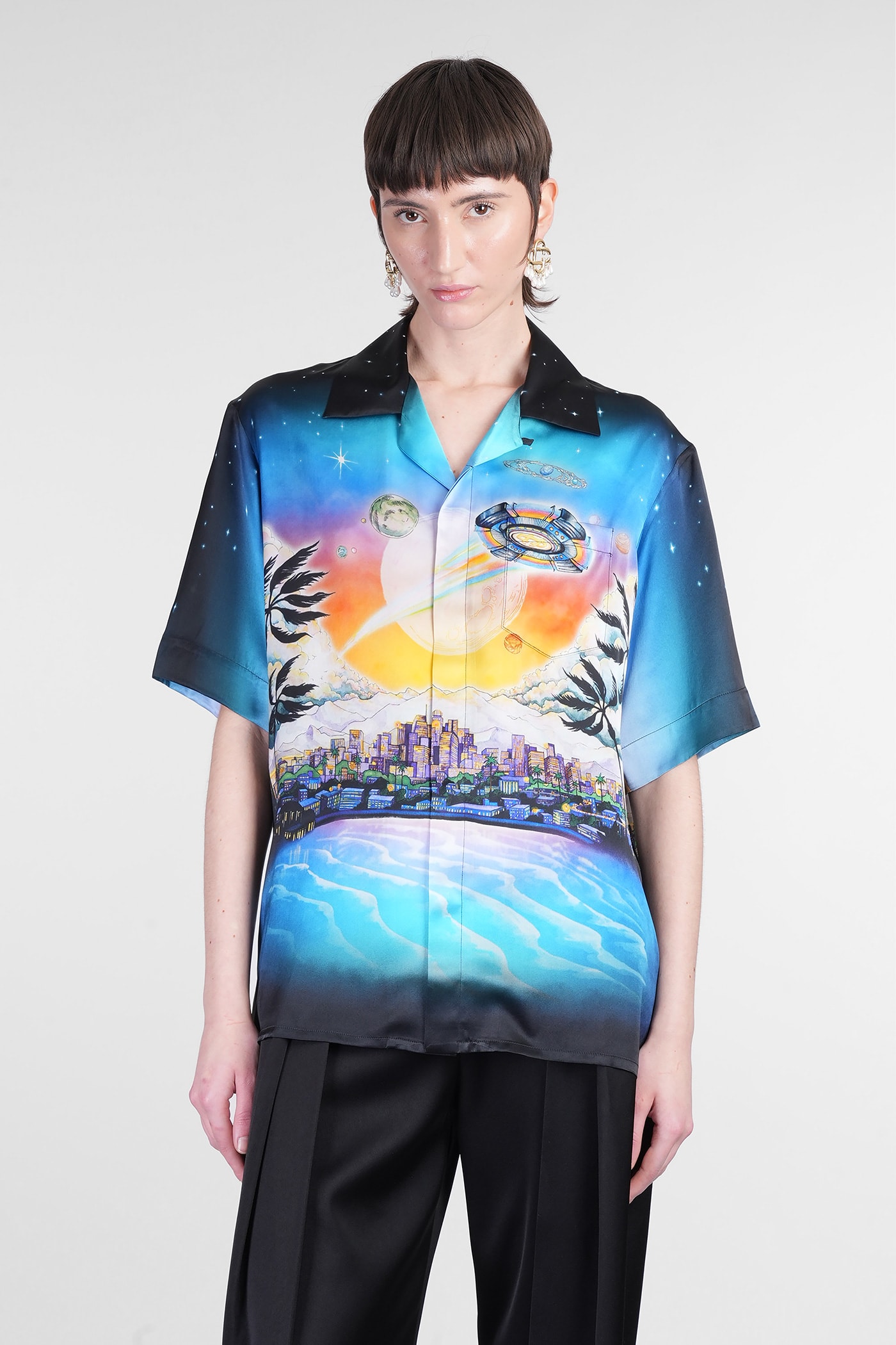 Casablanca Multicolor 'la Prémonition' Short Sleeve Silk Shirt