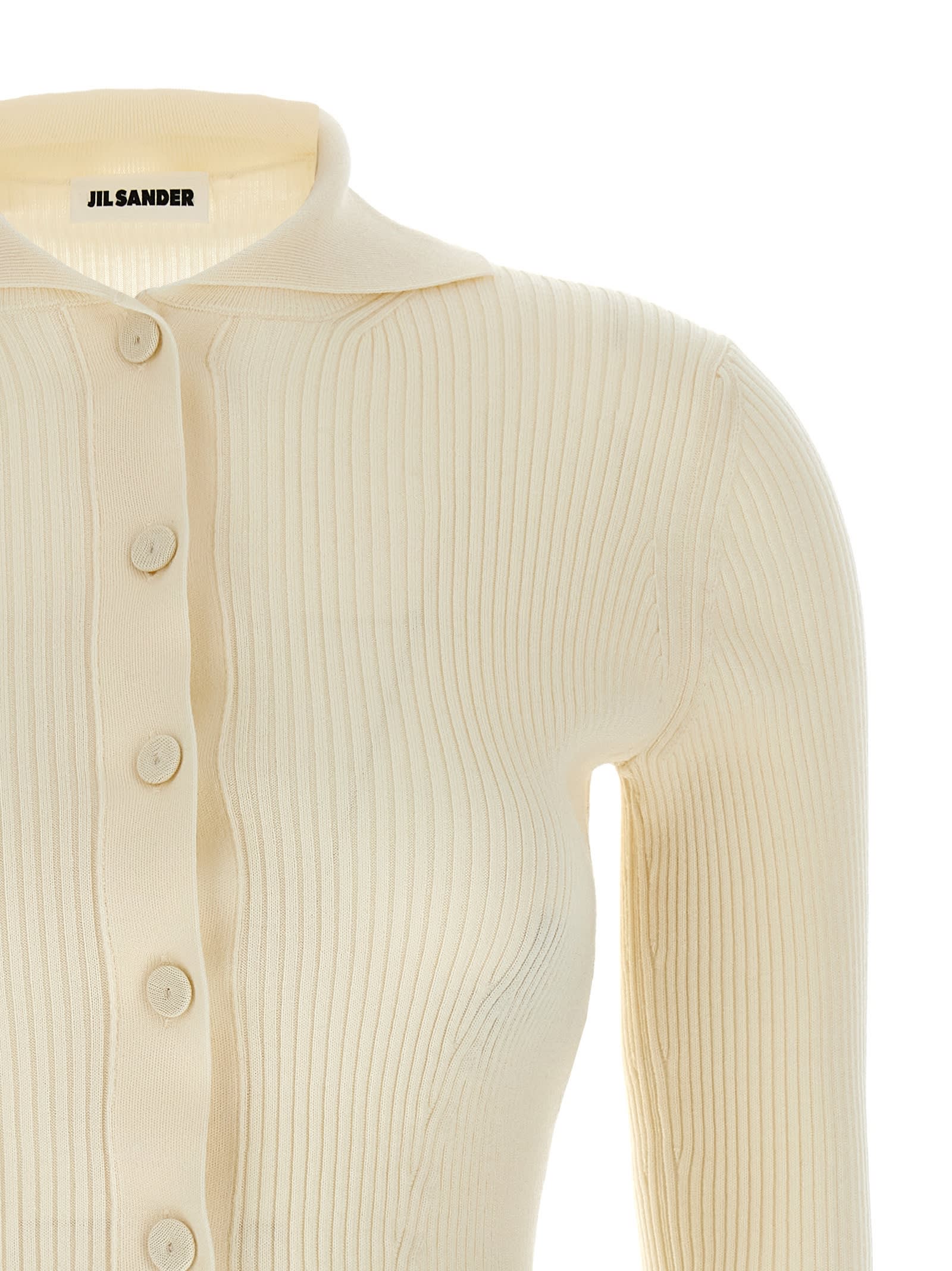 Jil Sander Ribbed Stretch Wool And Viscose Blend Cardigan In White