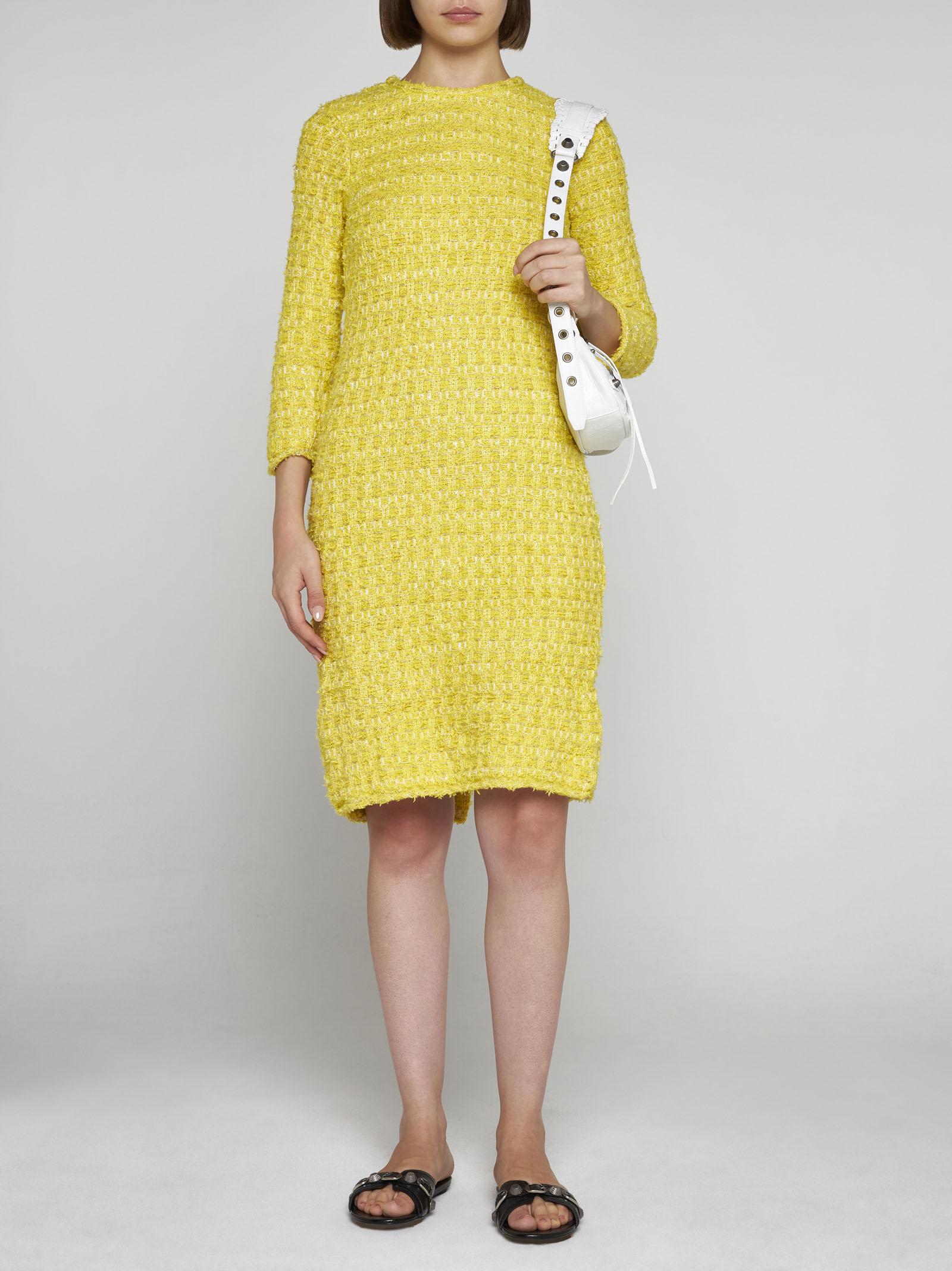 Shop Balenciaga Wool-blend Boucle Dress In Yellow
