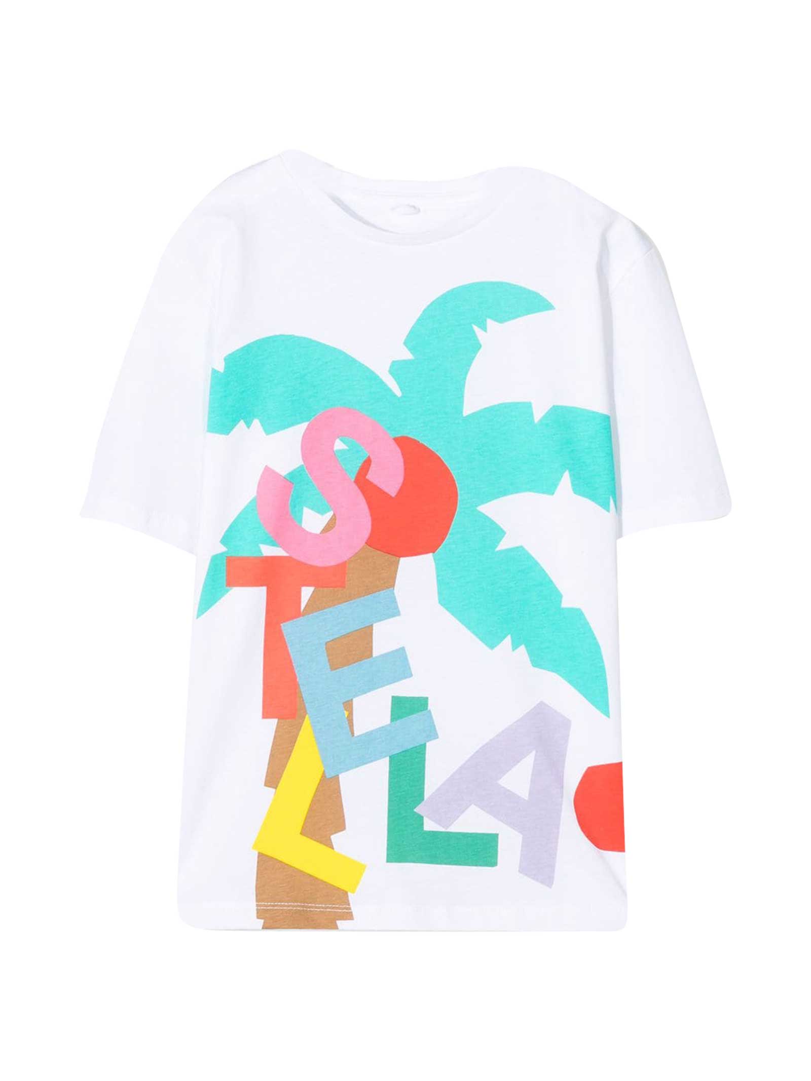 Shop Stella Mccartney White T-shirt With Multicolor Press In Bianco