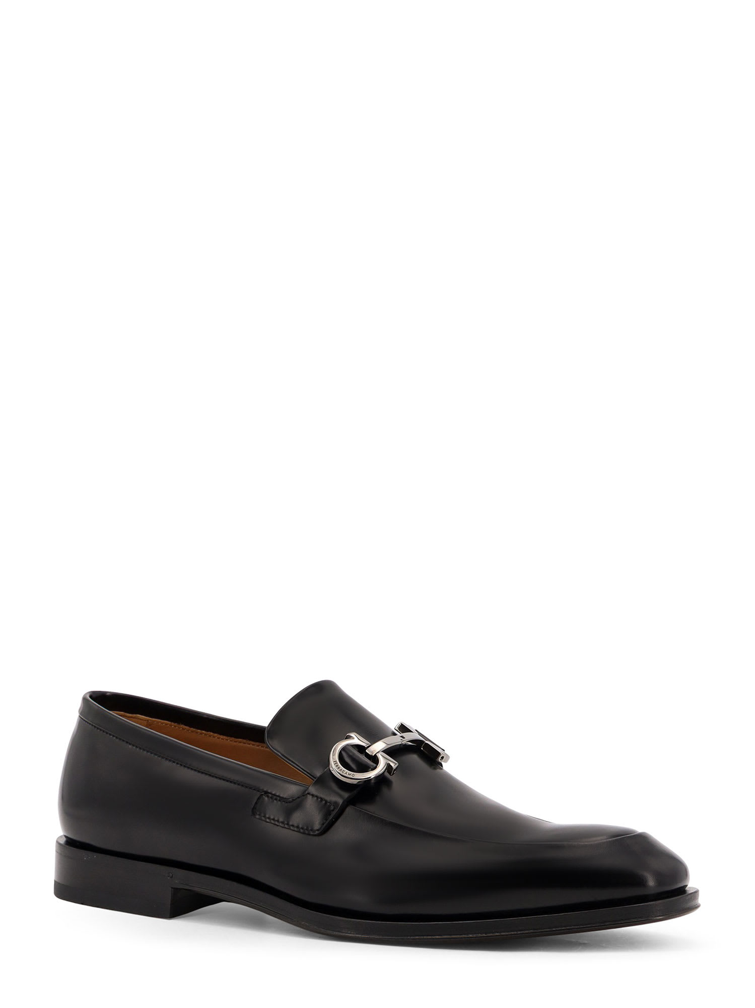 Ferragamo Balty Gancini Plaque Leather Loafers In Black