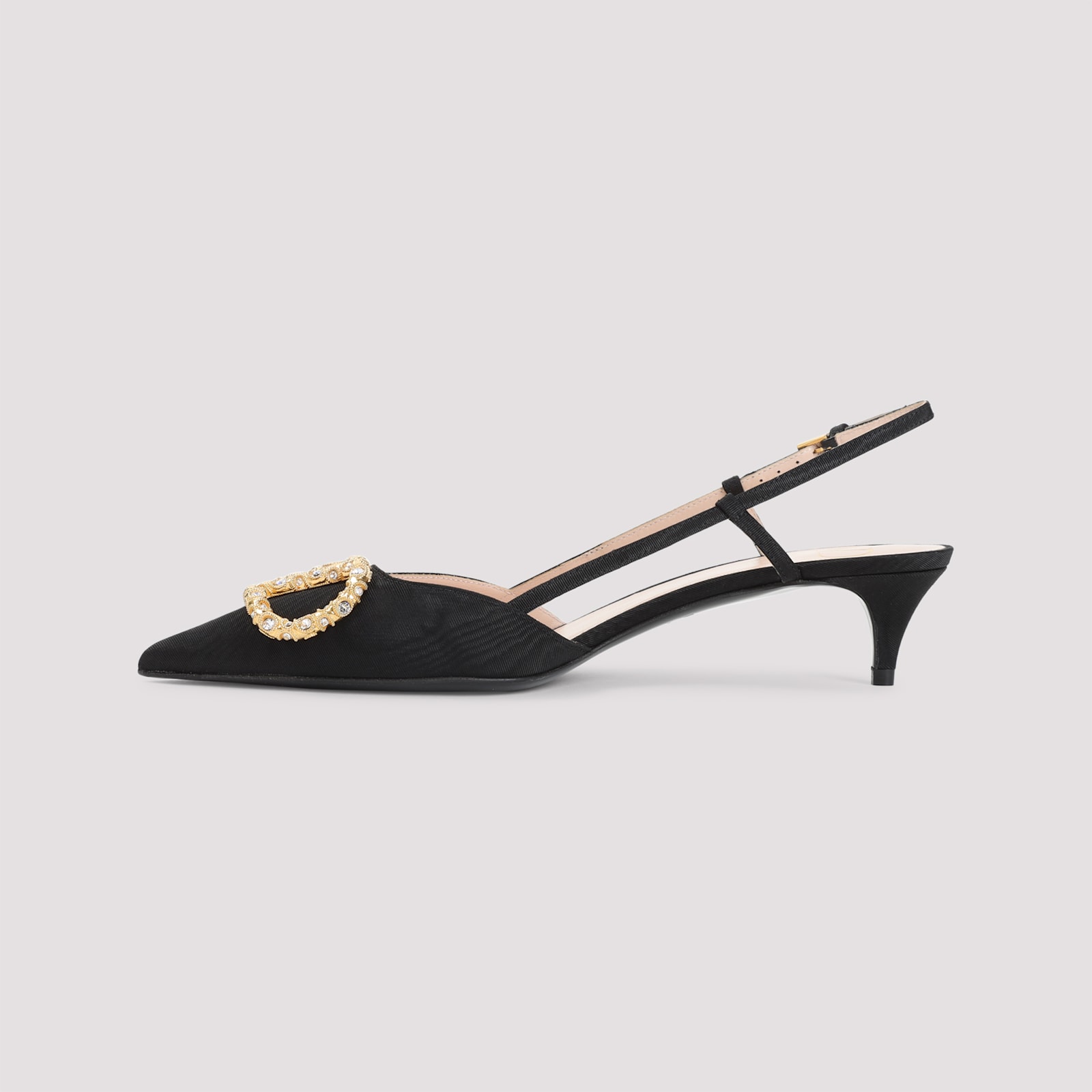 Valentino Crystal Buckle Pointed Toe Stiletto Pumps In Black