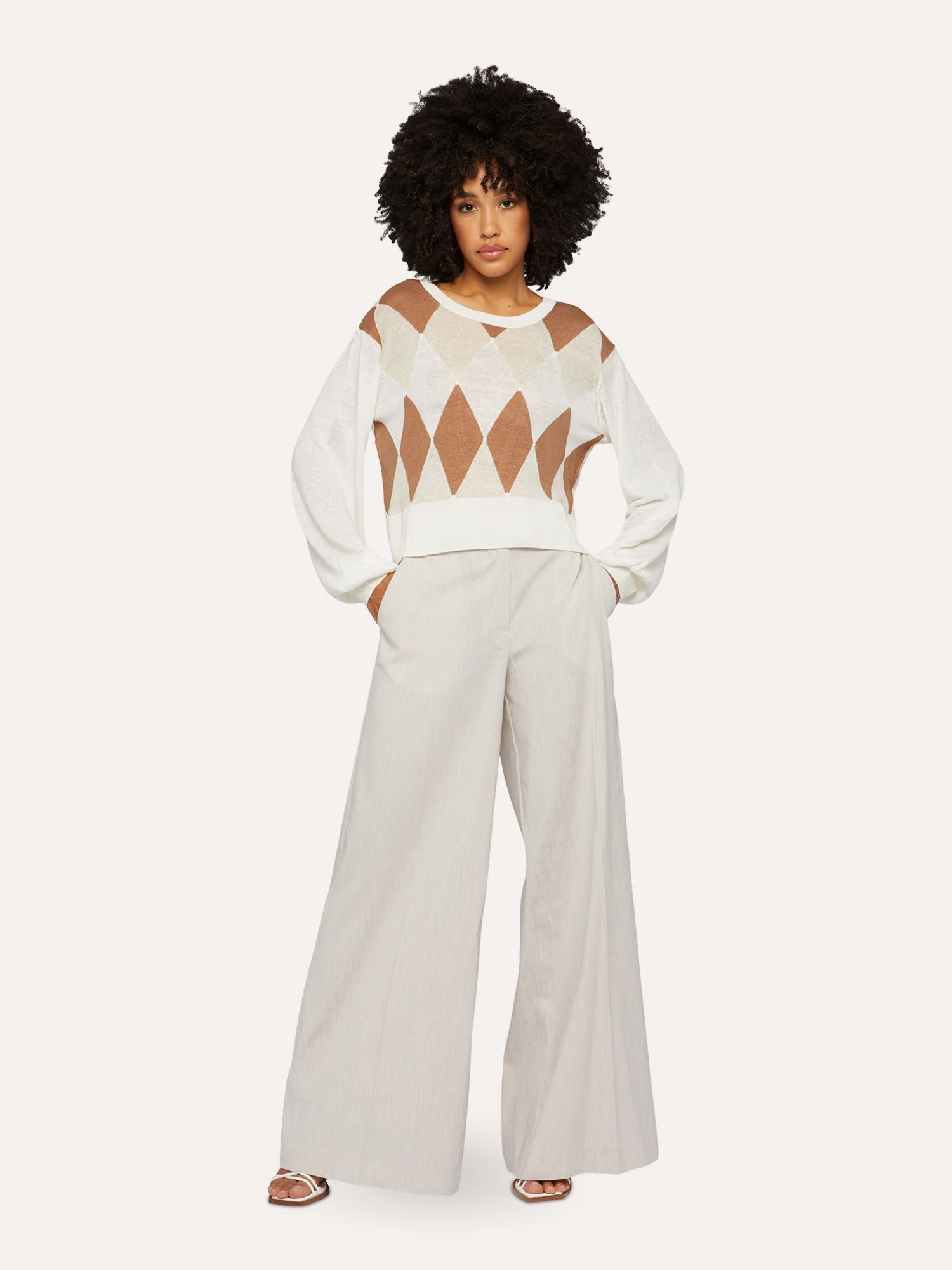 Ballantyne Round Neck Pullover With Open Back In White