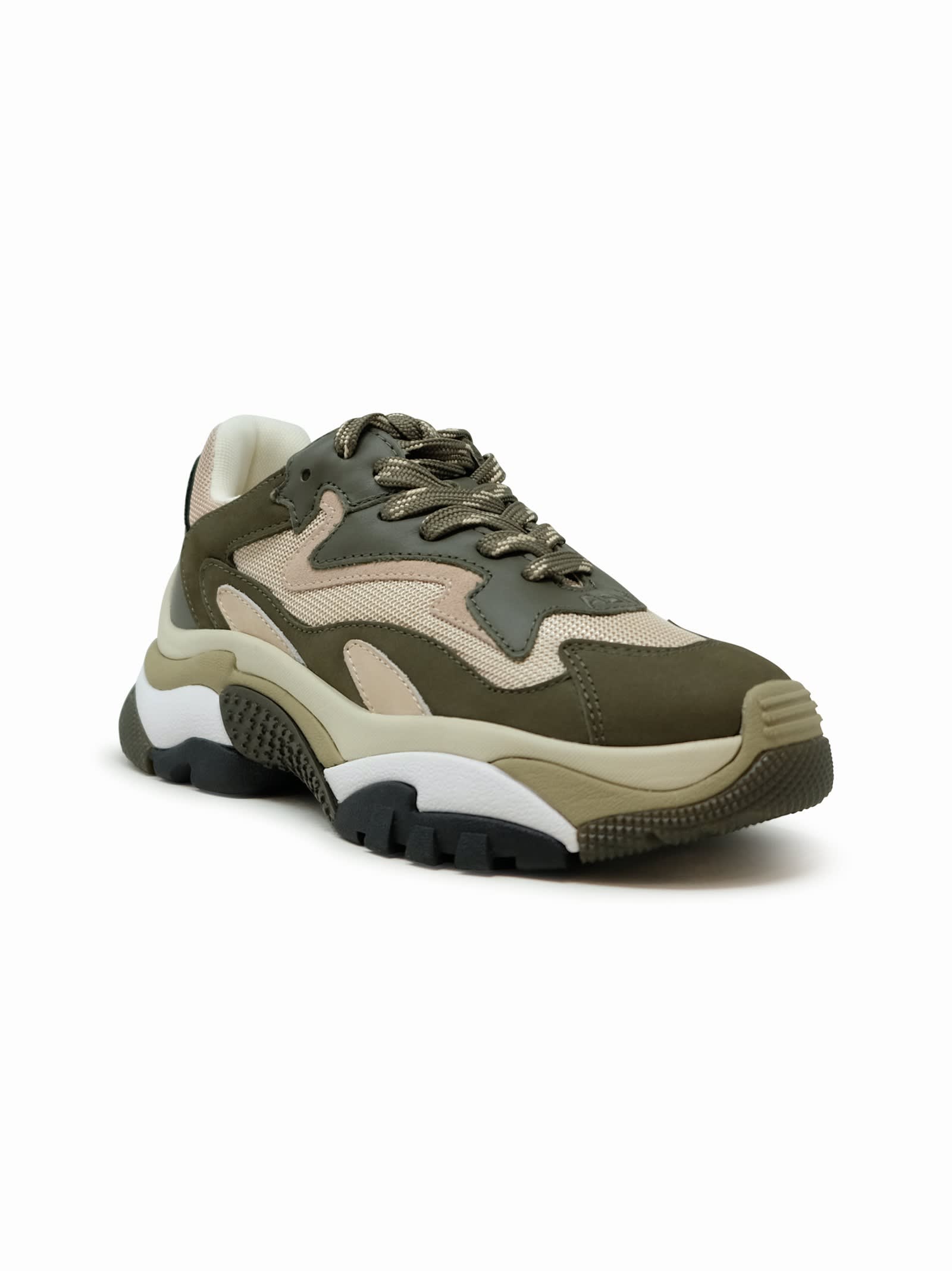 Shop Ash Military Green Leather Addict03 Sneakers