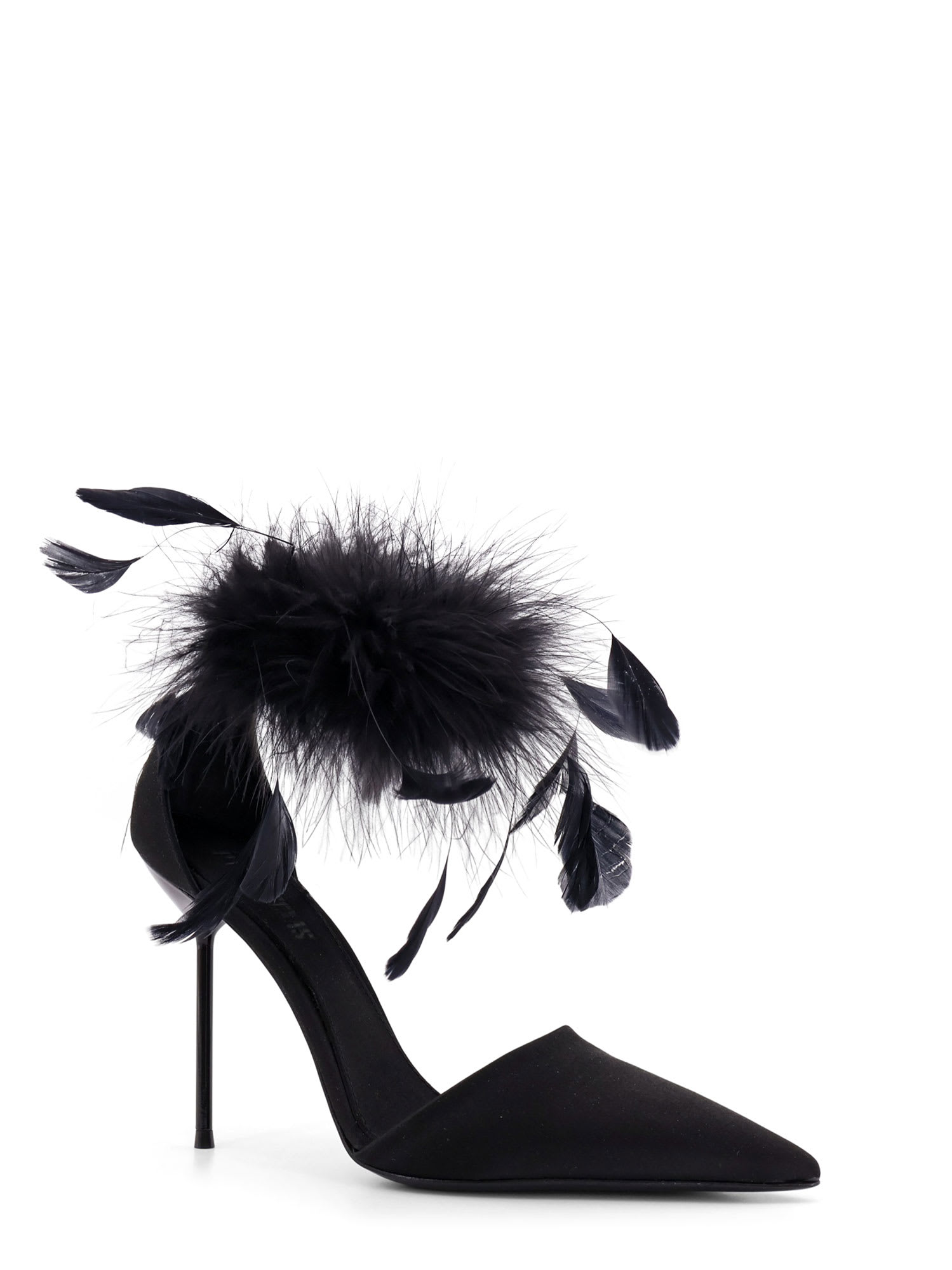 Paris Texas Lidia Satin Sandals With Feather Detail In Black