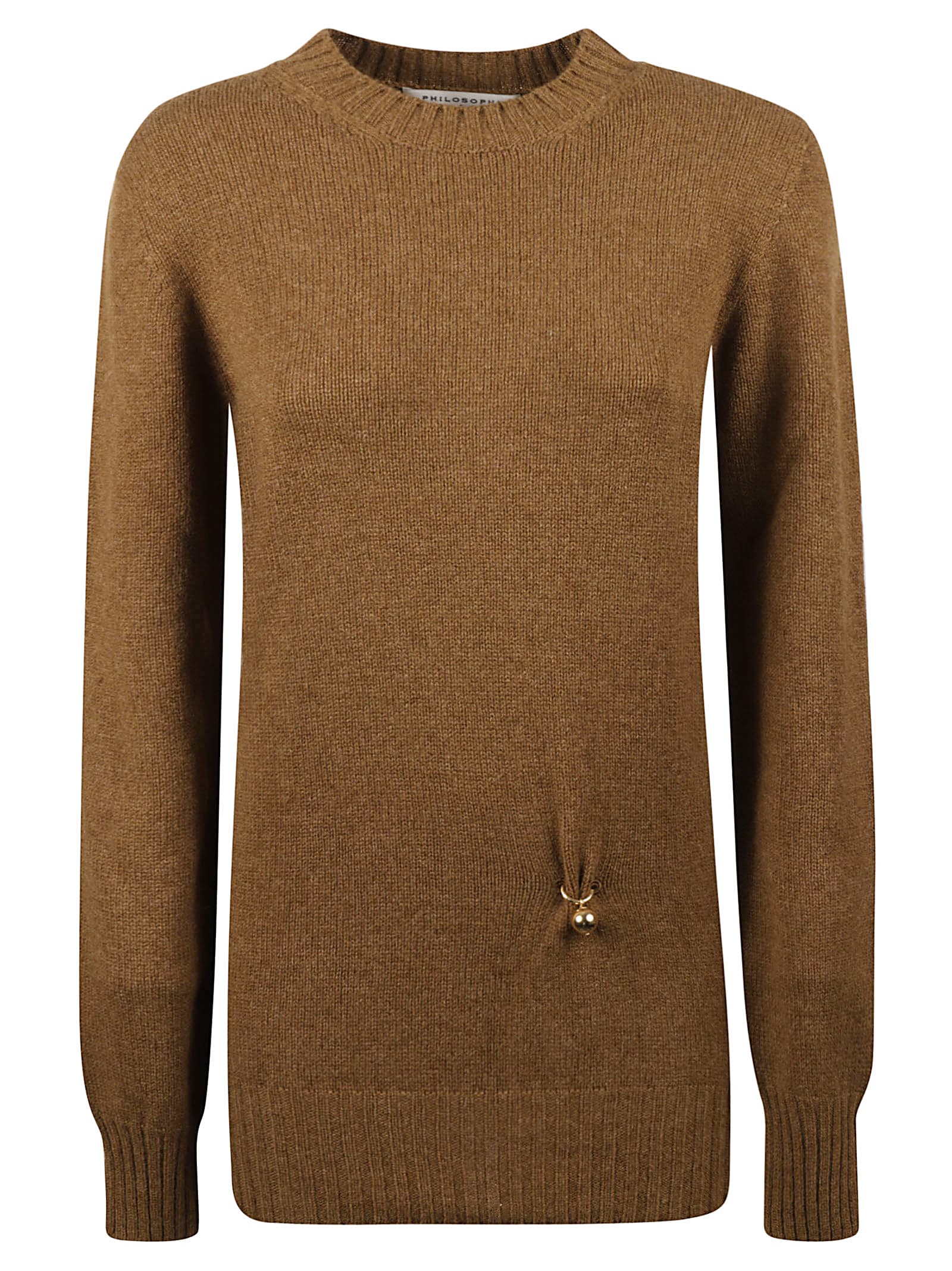 Shop Philosophy Di Lorenzo Serafini Rib Trim Embellished Sweater In Chocolate