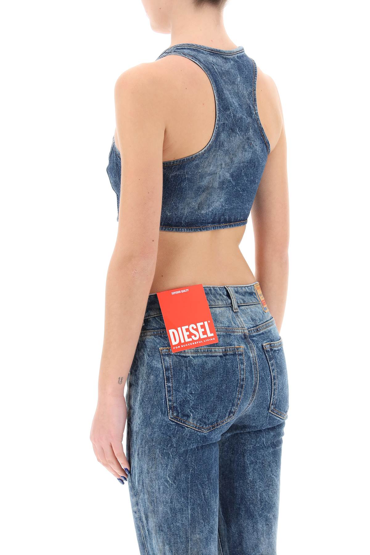 Diesel Denim Crop Top With Jewel Buckle In Denim