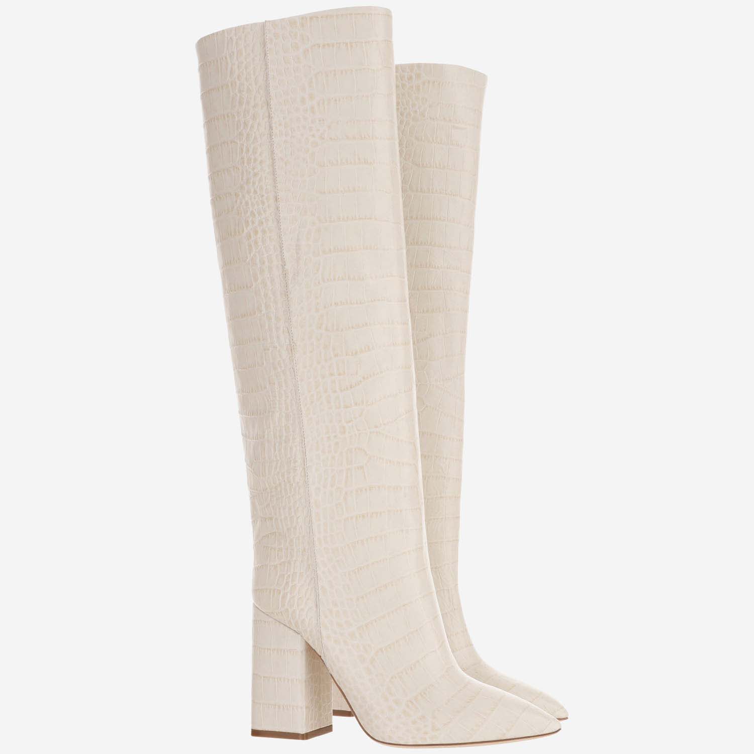 Shop Paris Texas Leather Boot With Croc Print In Bianco