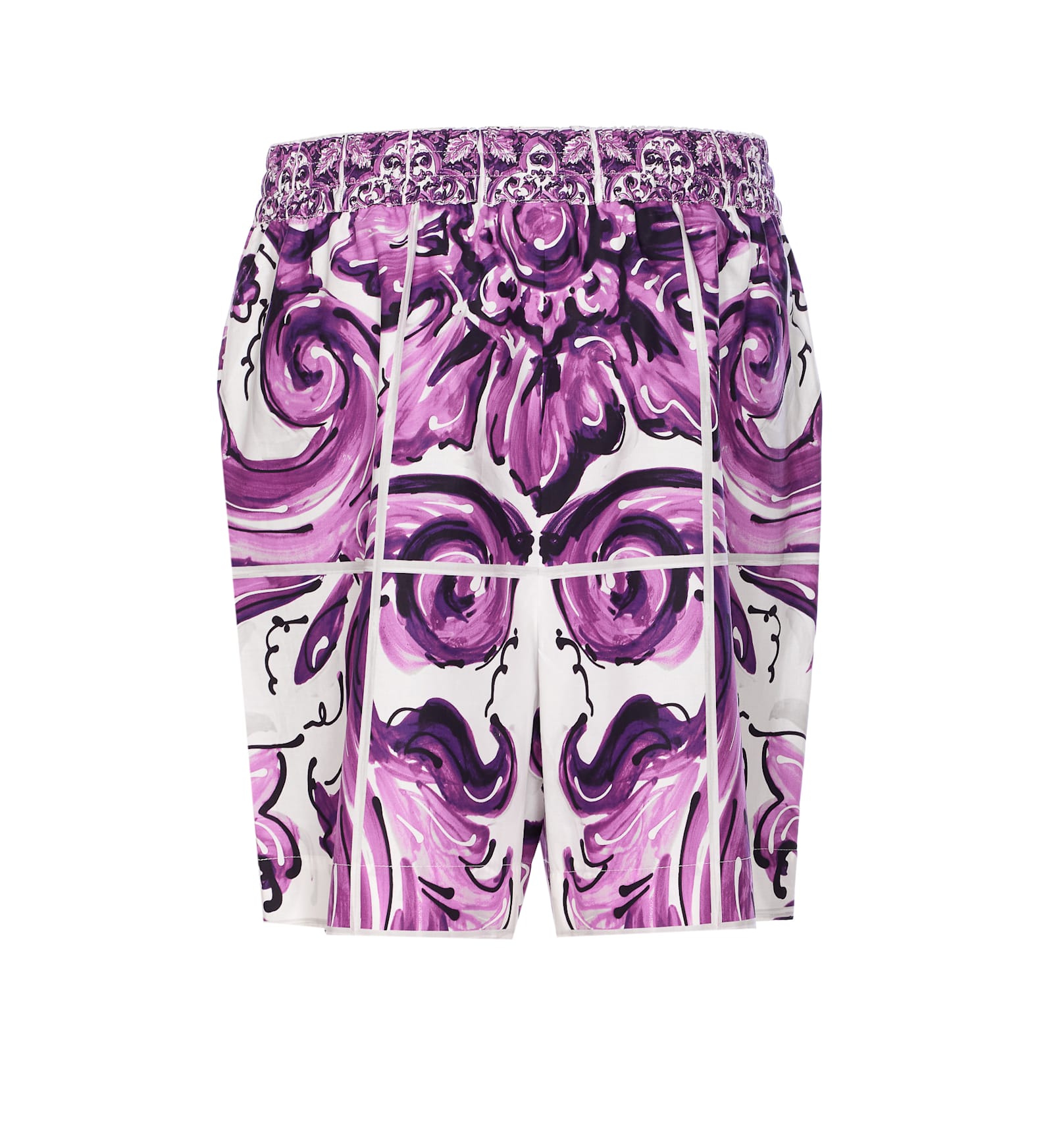 Dolce & Gabbana Women Cotton Shorts With Maiolica Print In Purple