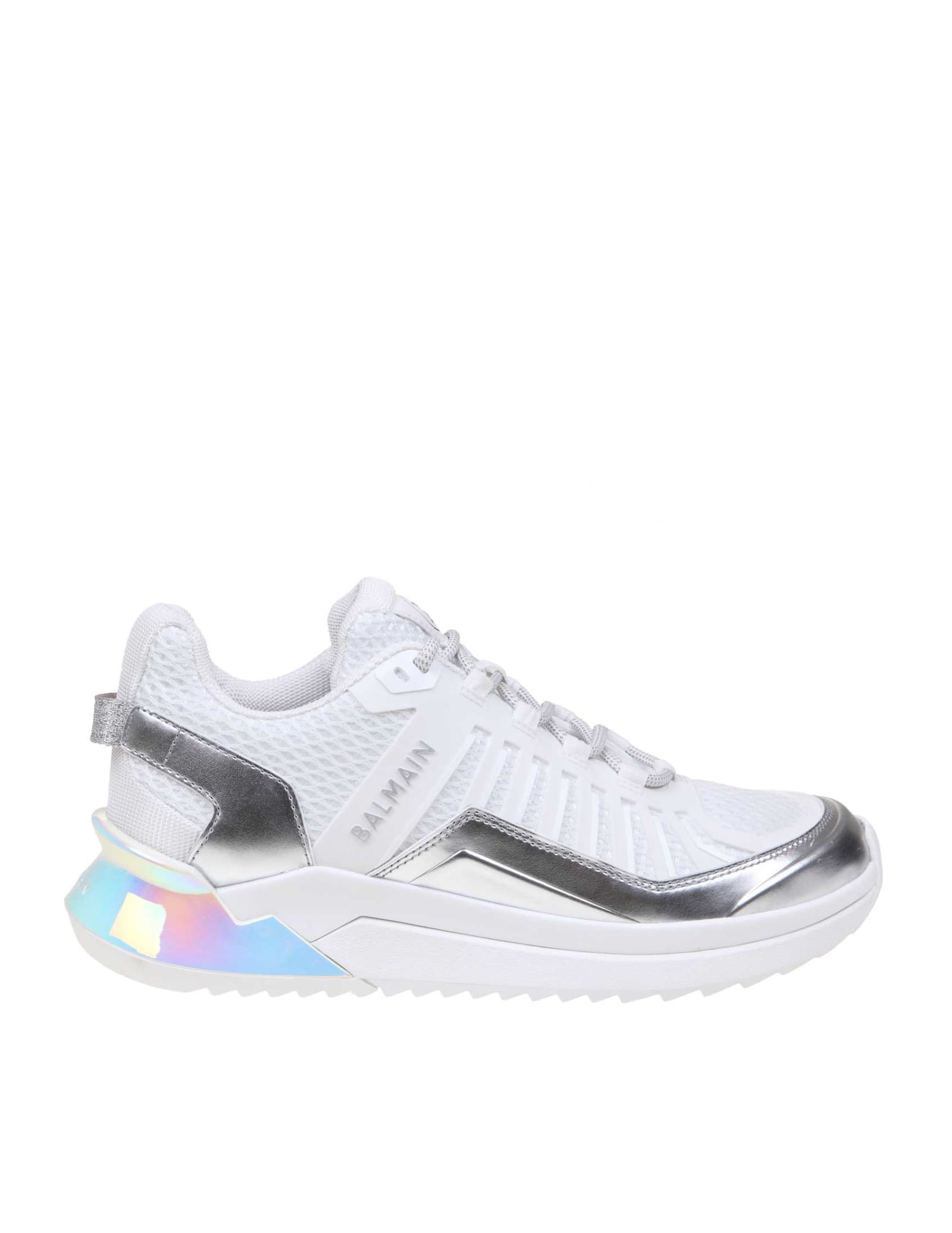 BALMAIN B-TRAIL trainers IN LEATHER AND WHITE FABRIC,11221979