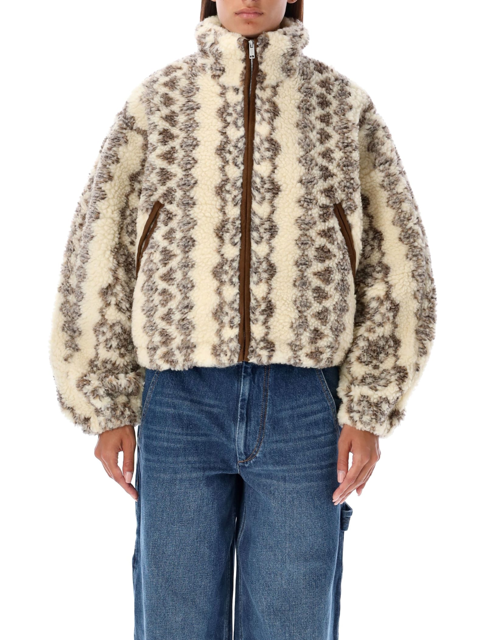 Shop Marant Etoile Mackensy Teddy Bomber In Ecru Brown