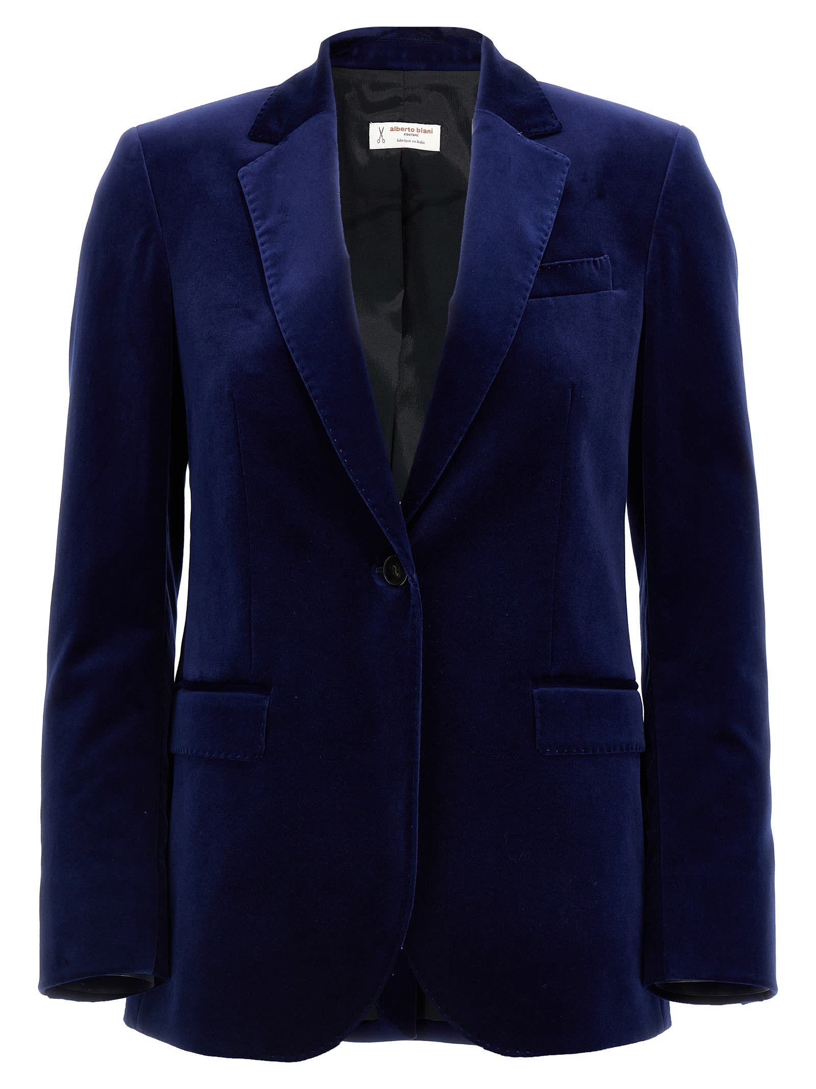 Shop Alberto Biani Single-breasted Velvet Blazer In Blue