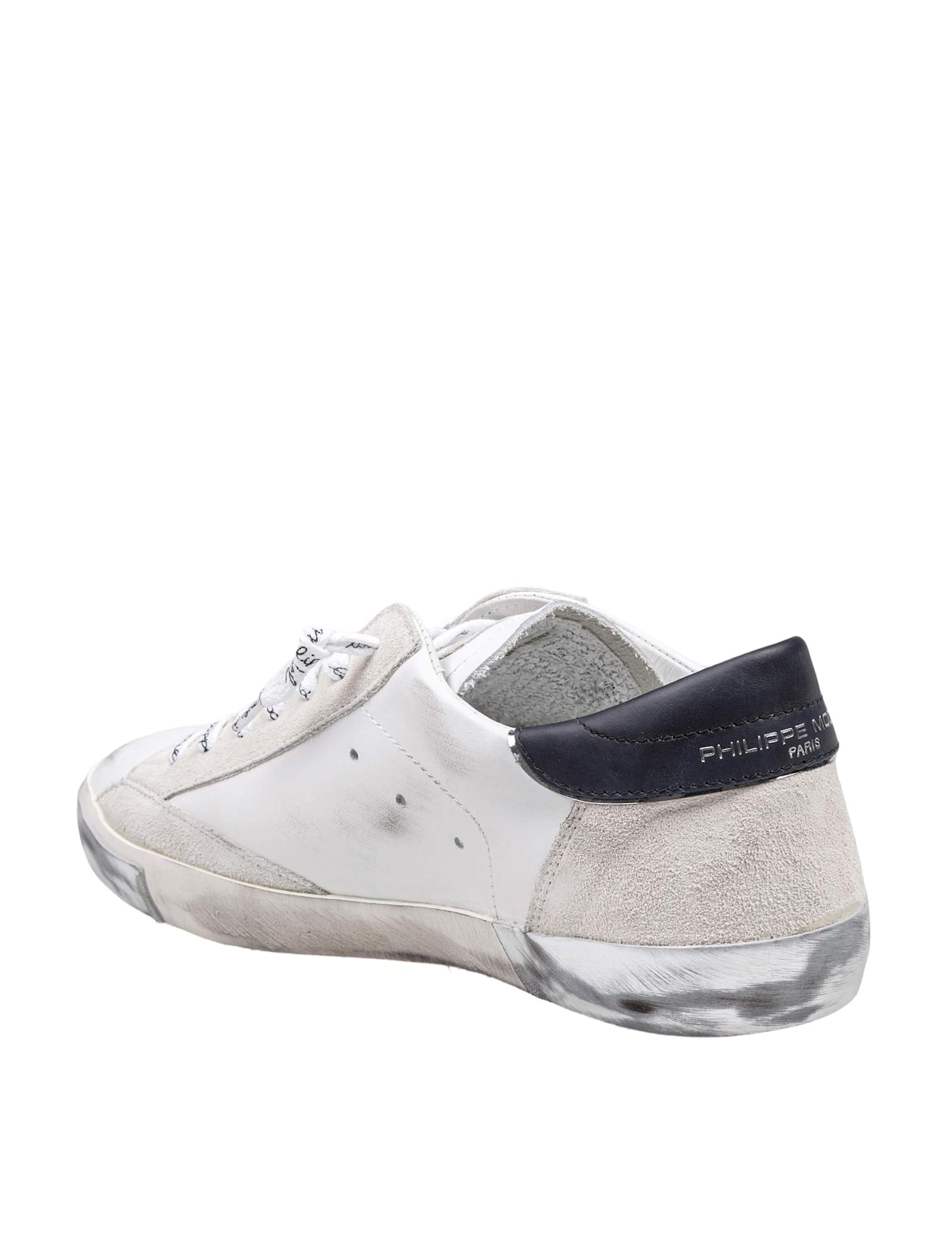 Shop Philippe Model Prsx Low Leather Sneakers Black And White In White/silver