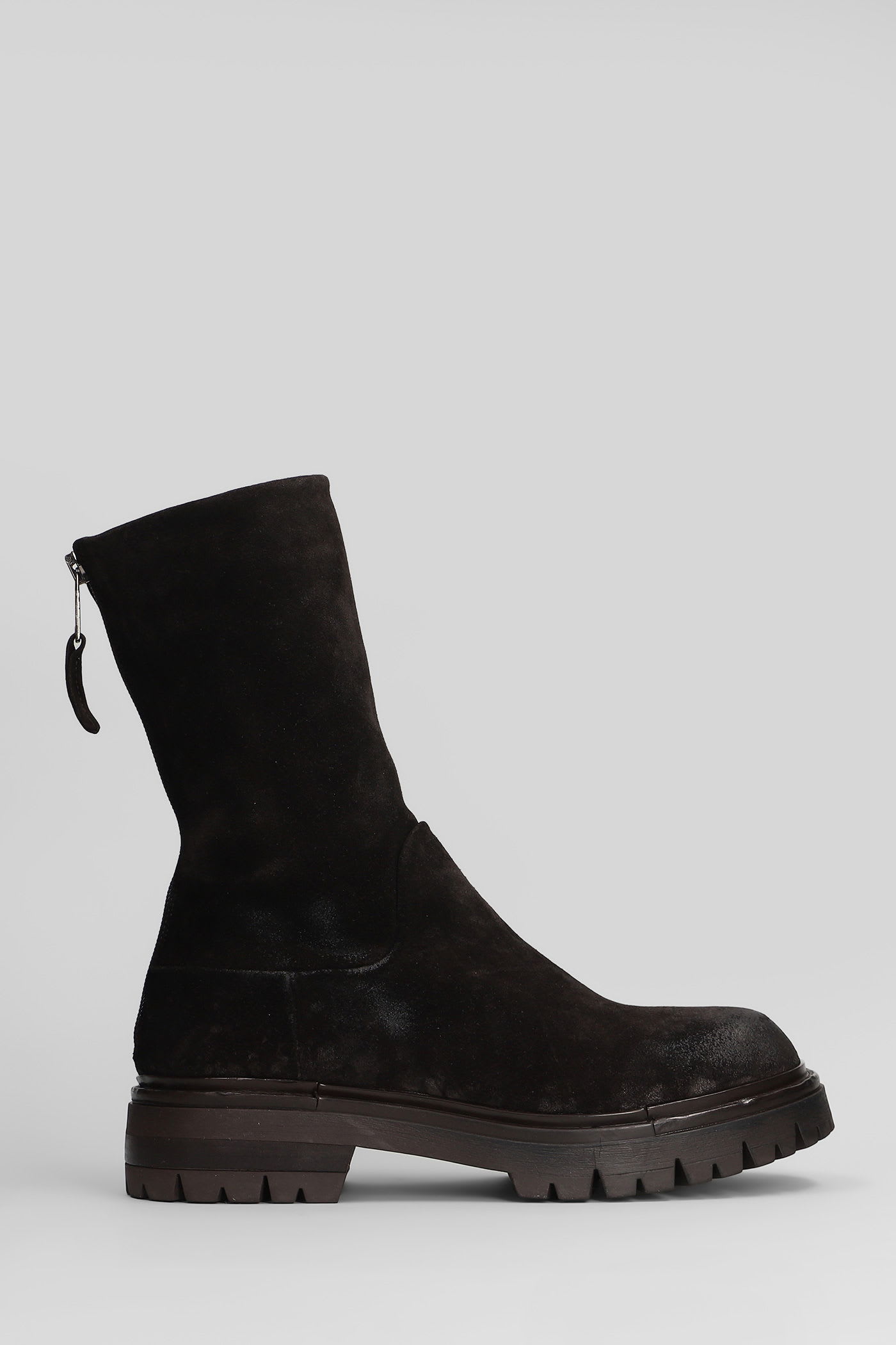 Elena Iachi Combat Boots In Brown Suede